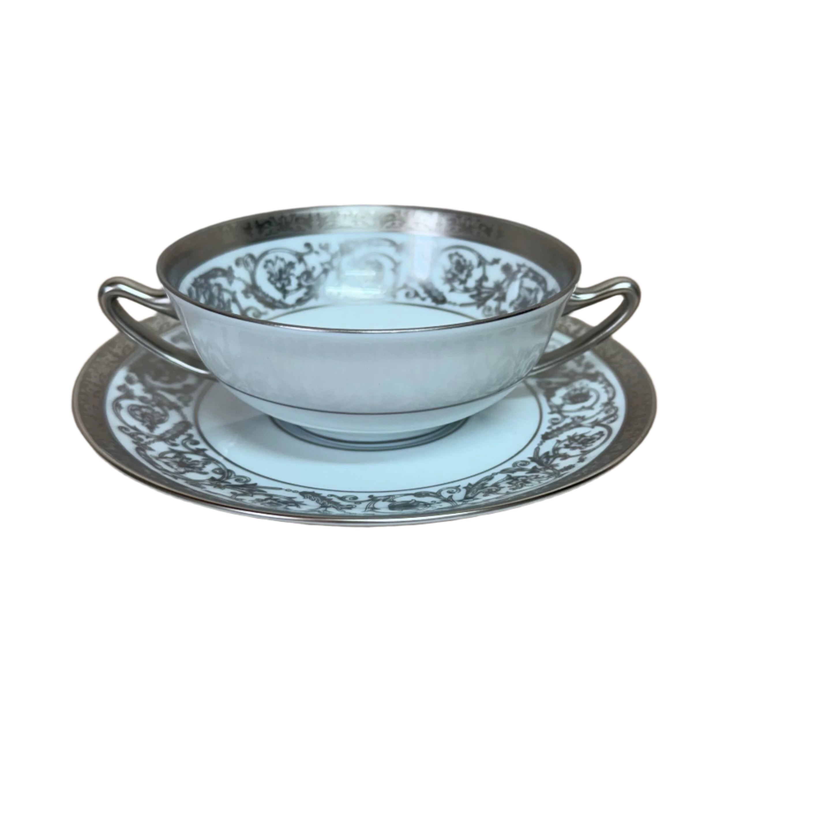 Christofle Orangerie Platinum Cream Soup Cup & Saucer Set of 5 B0766115002