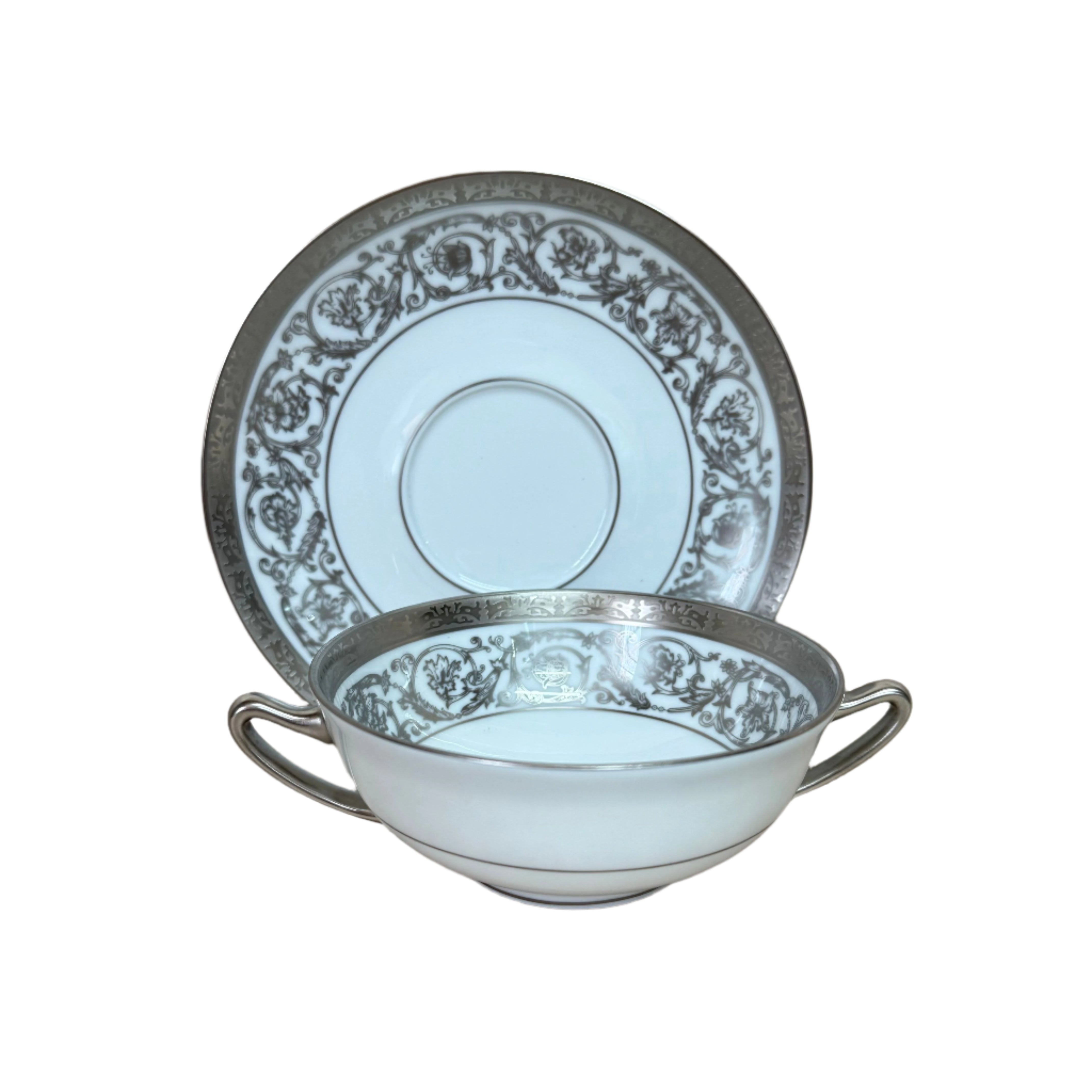 Christofle Orangerie Platinum Cream Soup Cup & Saucer Set of 5 B0766115002