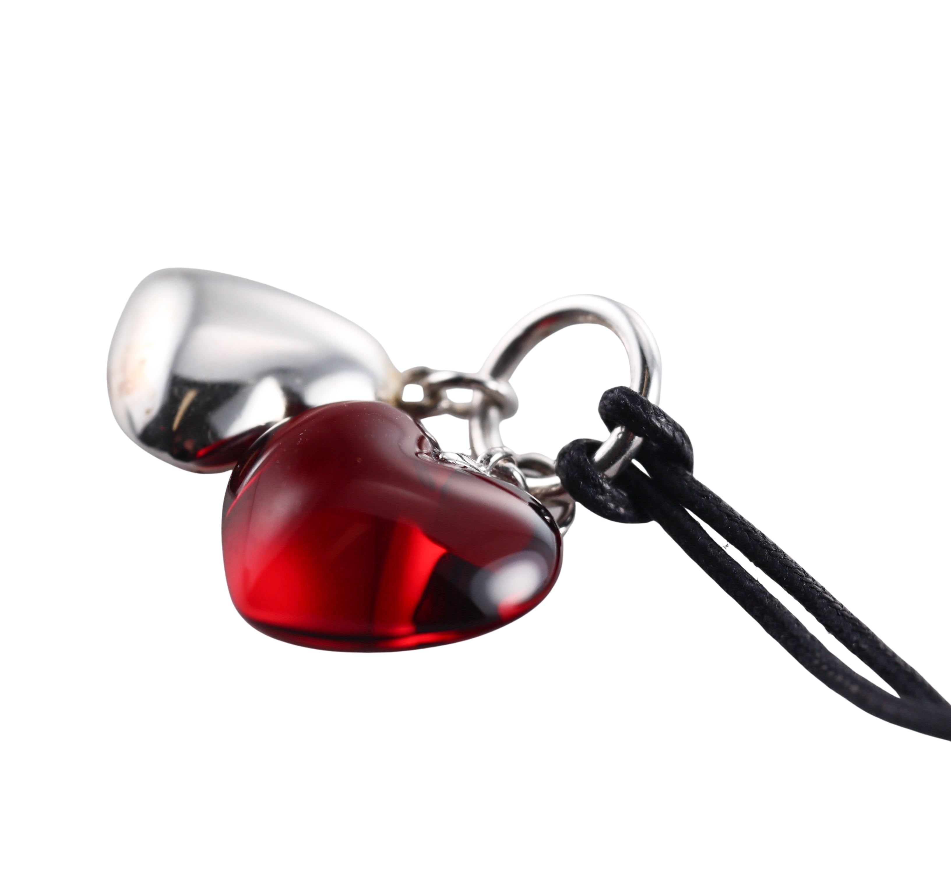 Baccarat Crystal Sterling Silver Double Heart Red B-mine Be Mine Pendant Necklace