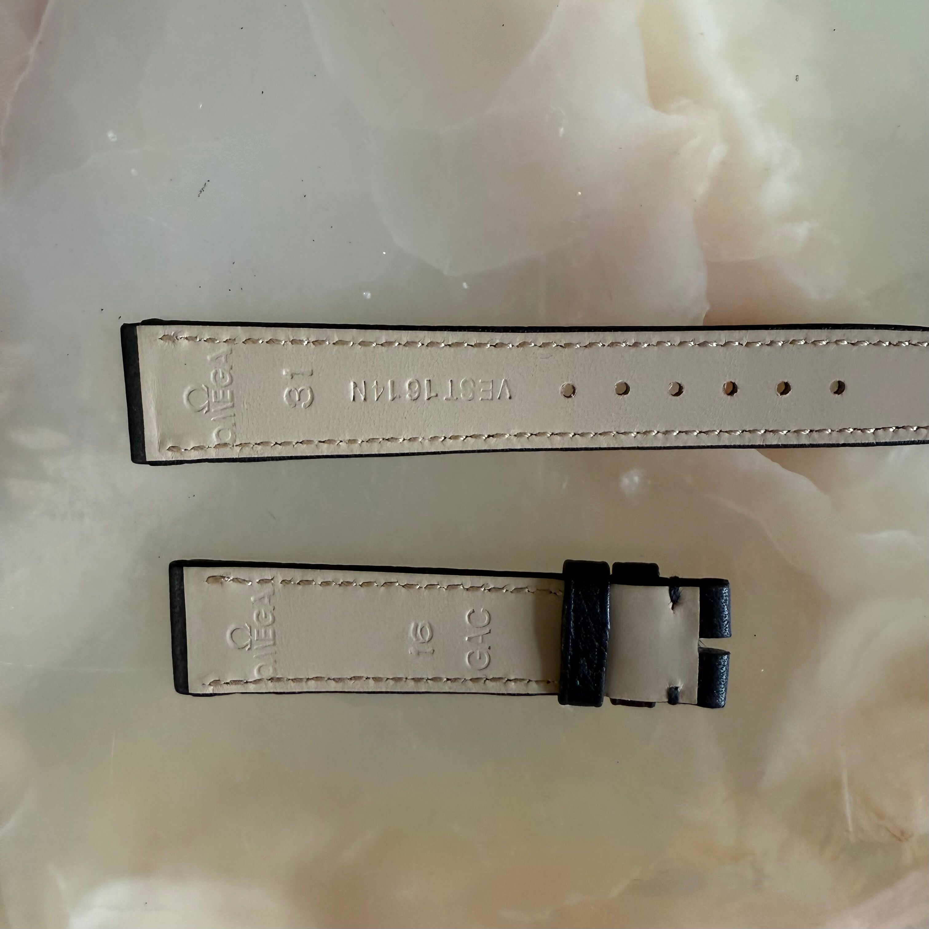 Authentic Omega Black Leather Watch Strap Band 16mm VEST1614N