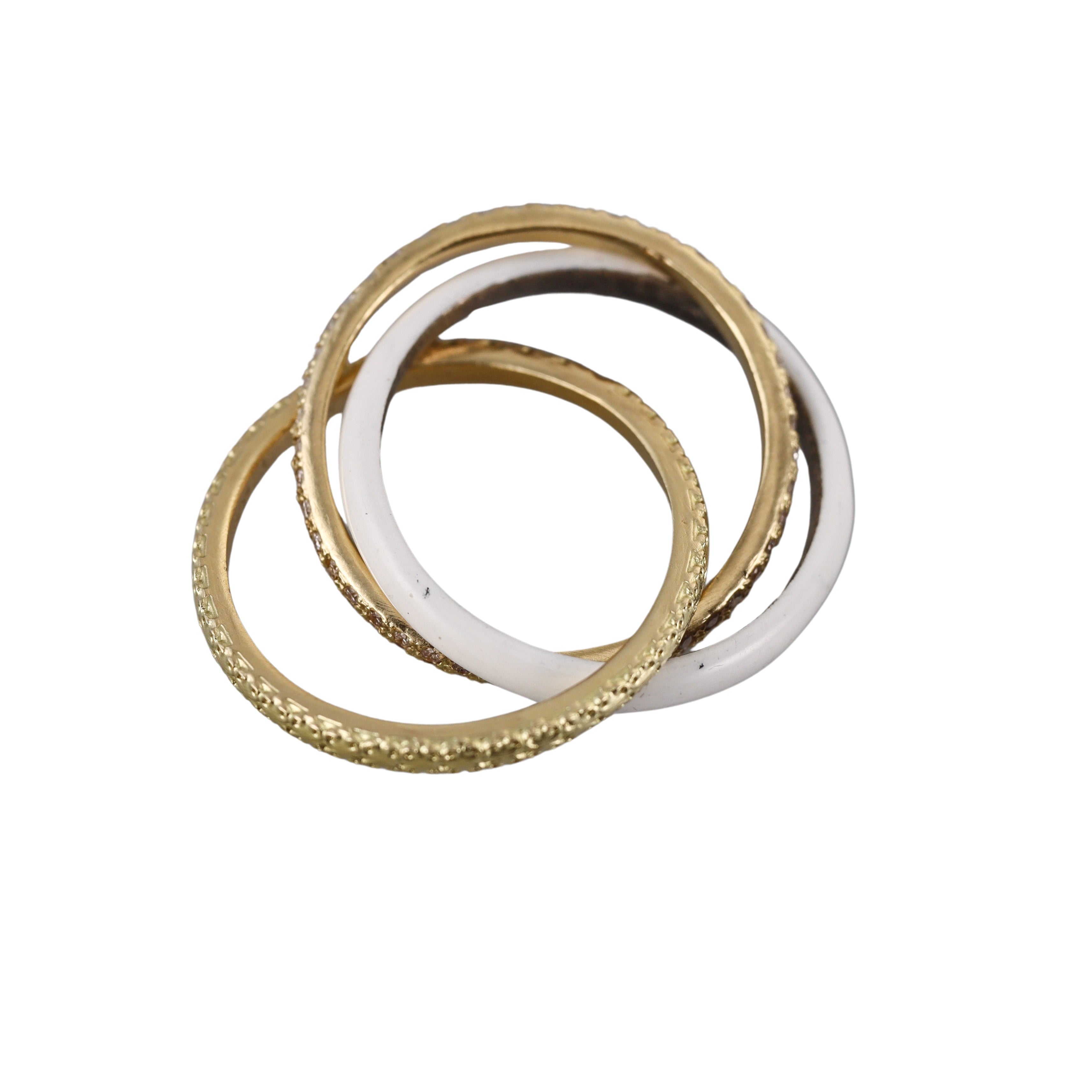 Armenta Old World 18k Yellow Gold Sterling Silver and Enamel Diamond Triple Band Ring