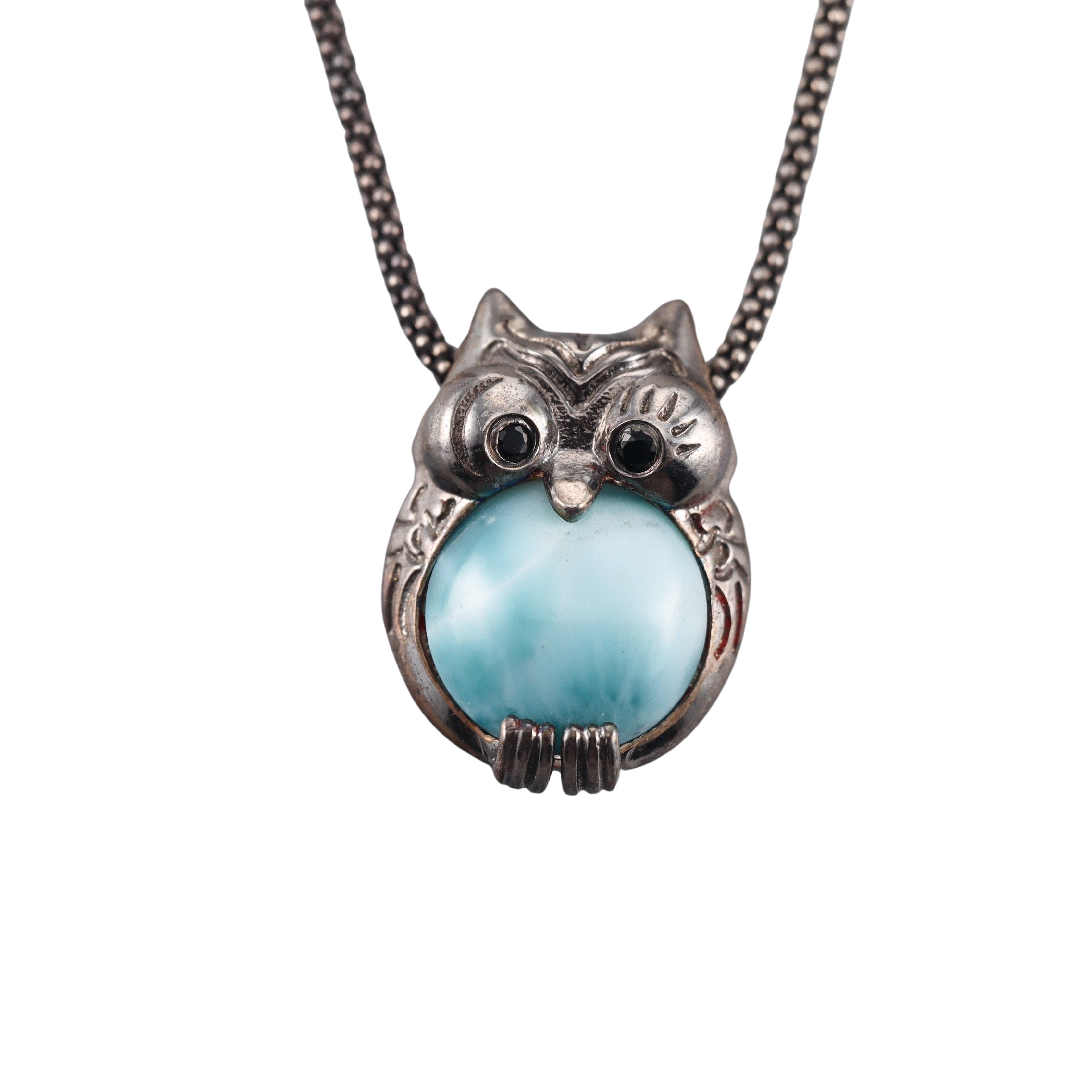 MarahLago Sterling Silver Larimar Owl Pendant Necklace Retail $280