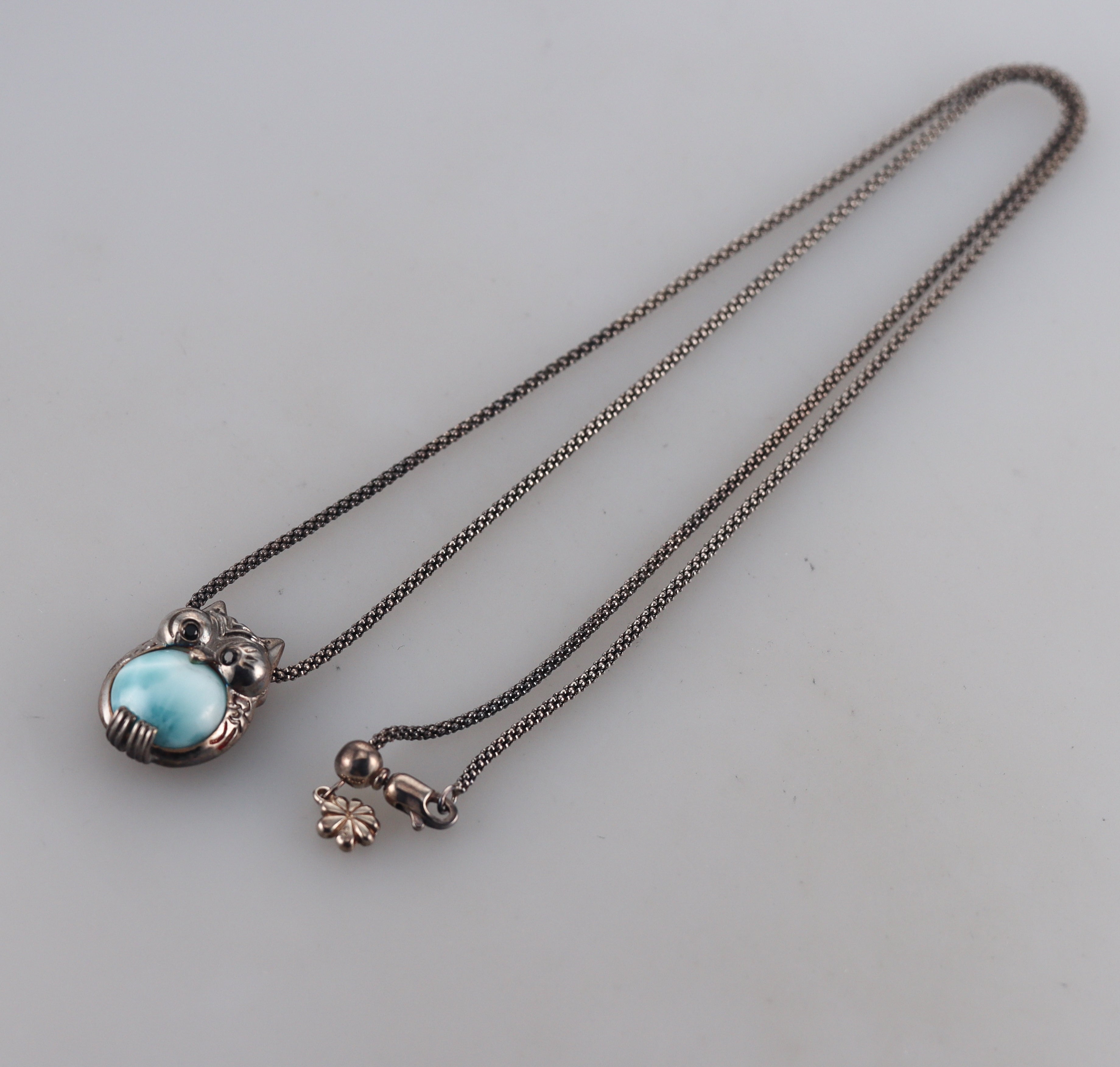 MarahLago Sterling Silver Larimar Owl Pendant Necklace Retail $280#064