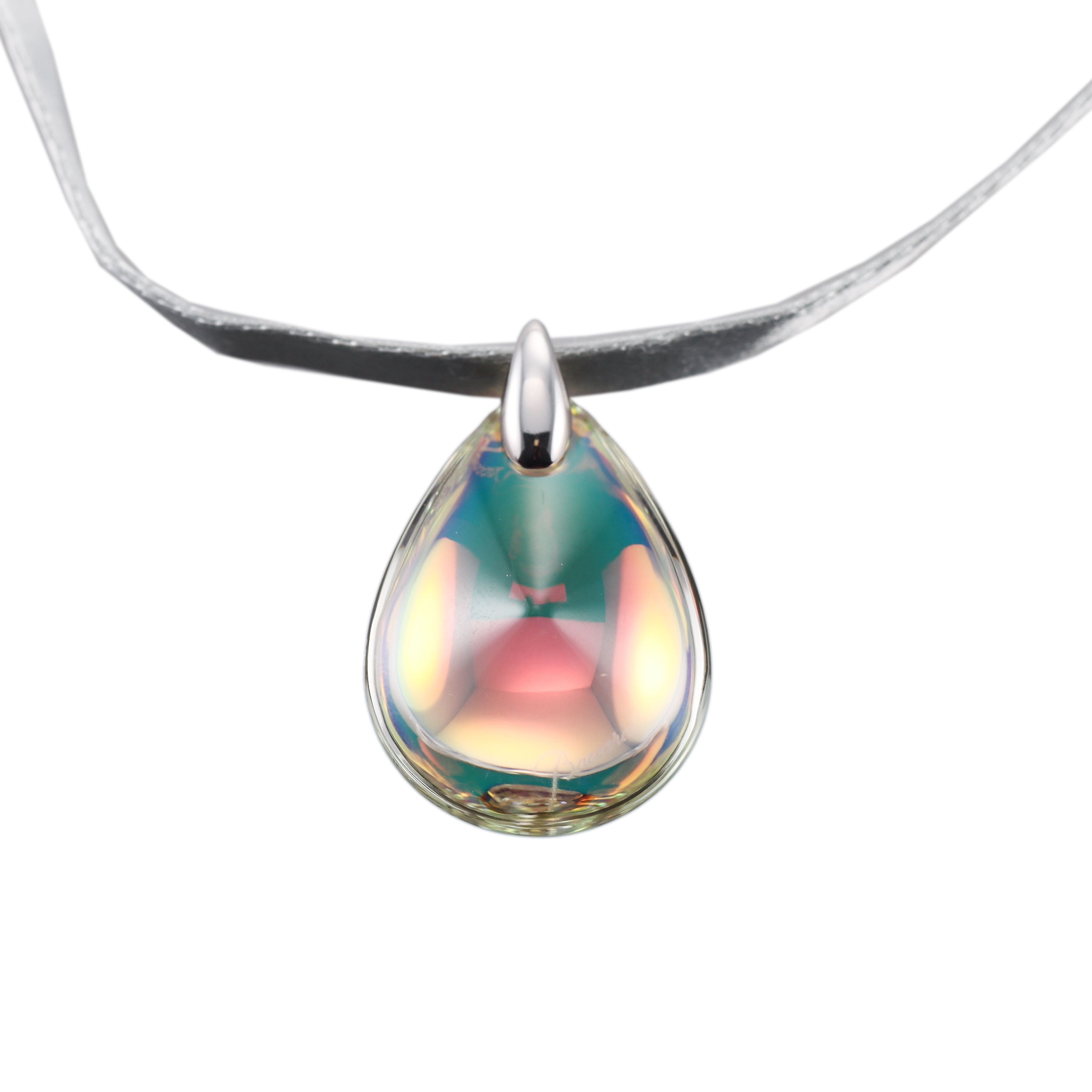Baccarat Sterling Silver Psychedelic Crystal Pendant Gray Cord Necklace 2607010