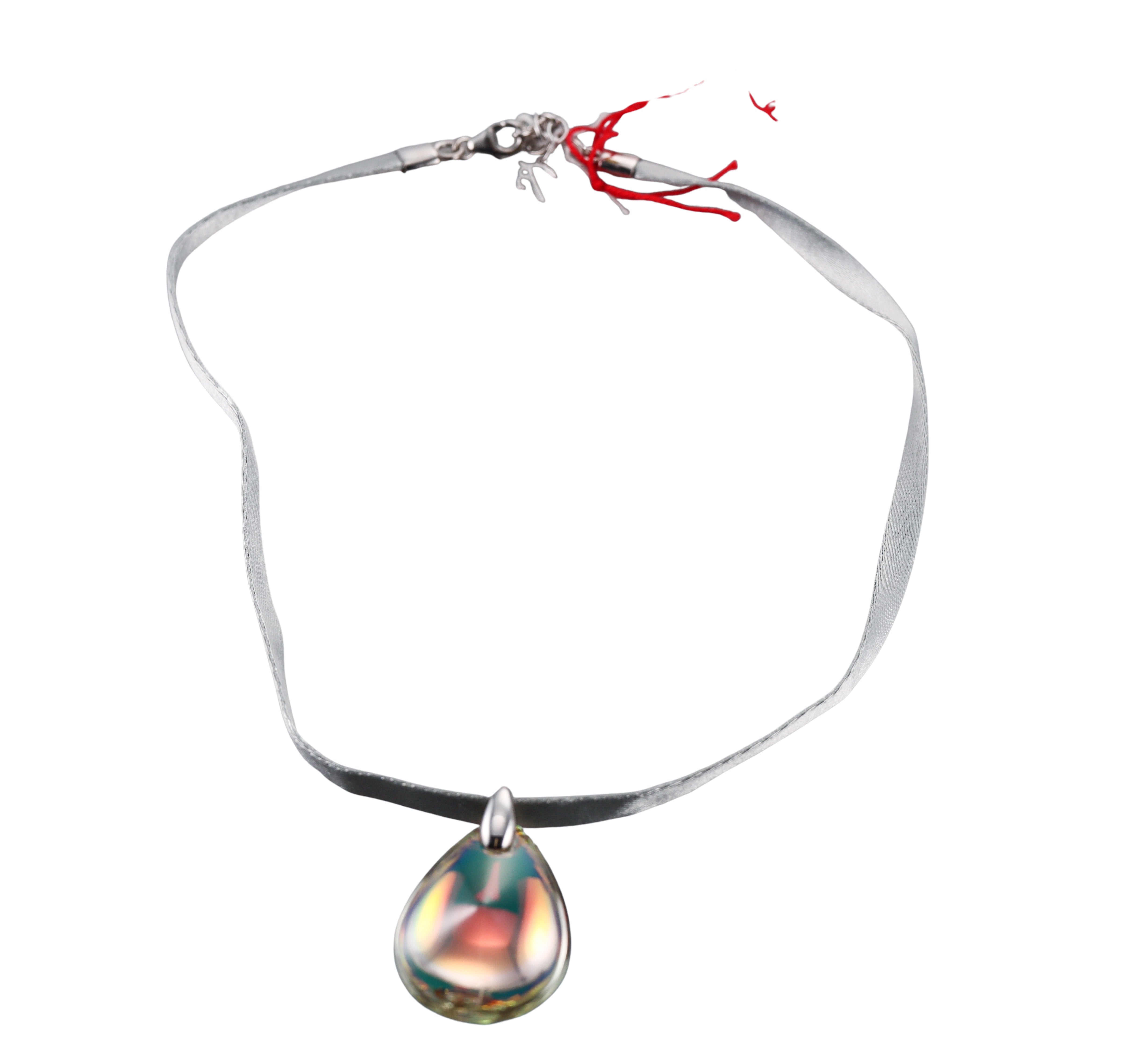 Baccarat Sterling Silver Psychedelic Crystal Pendant Gray Cord Necklace 2607010