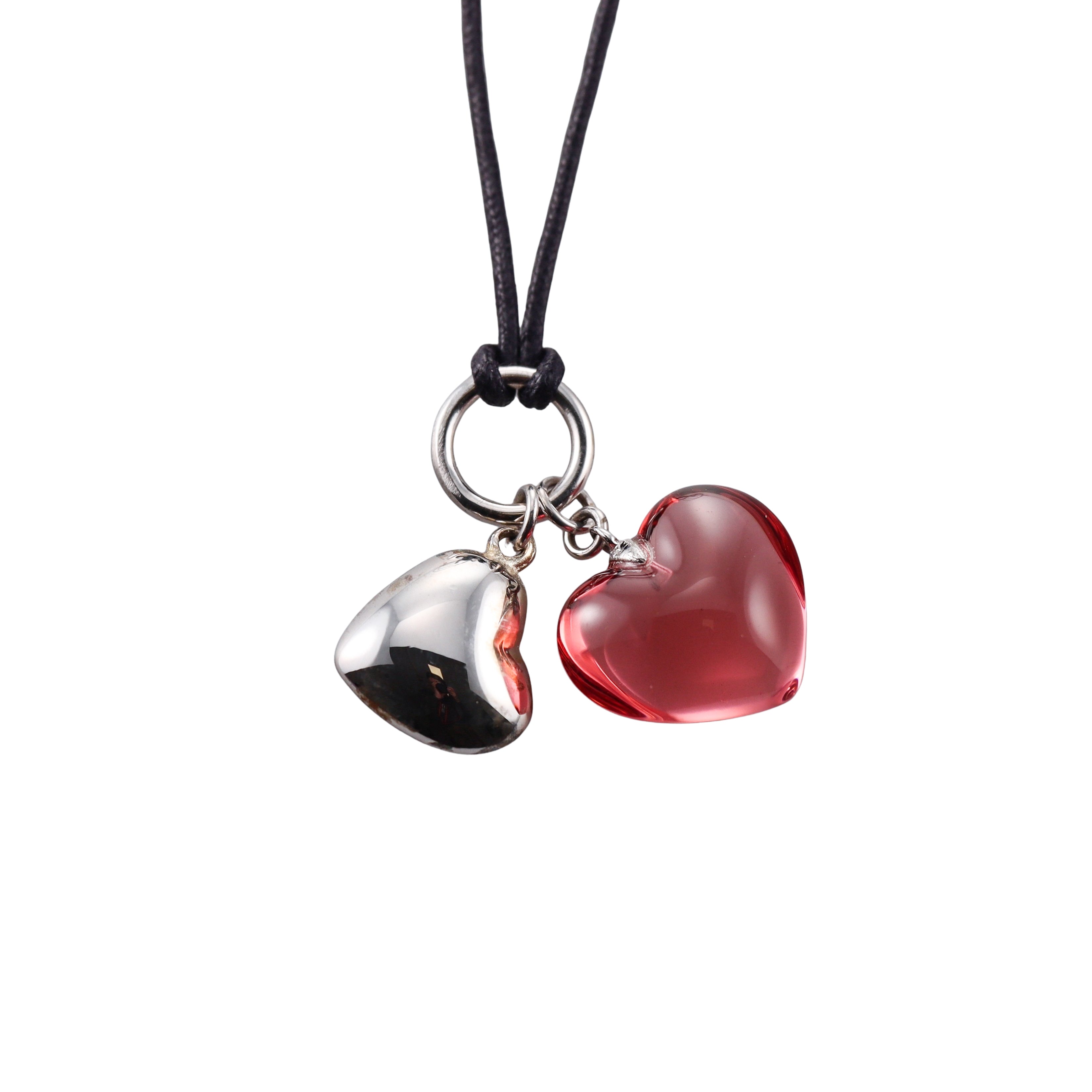 Baccarat Crystal Sterling Silver Double Heart Pink B-mine Be Mine Pendant Necklace