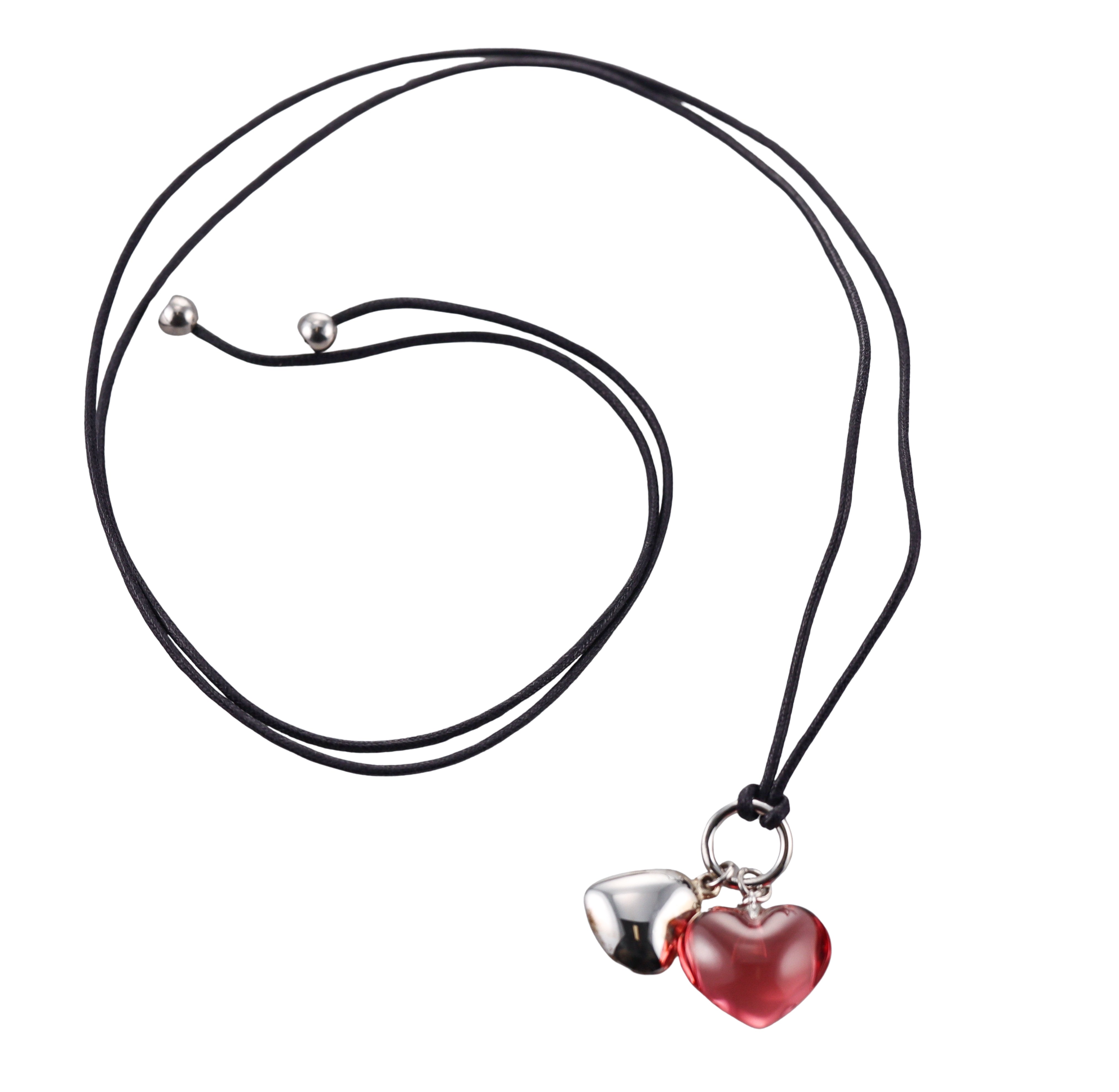 Baccarat Crystal Sterling Silver Double Heart Pink B-mine Be Mine Pendant Necklace