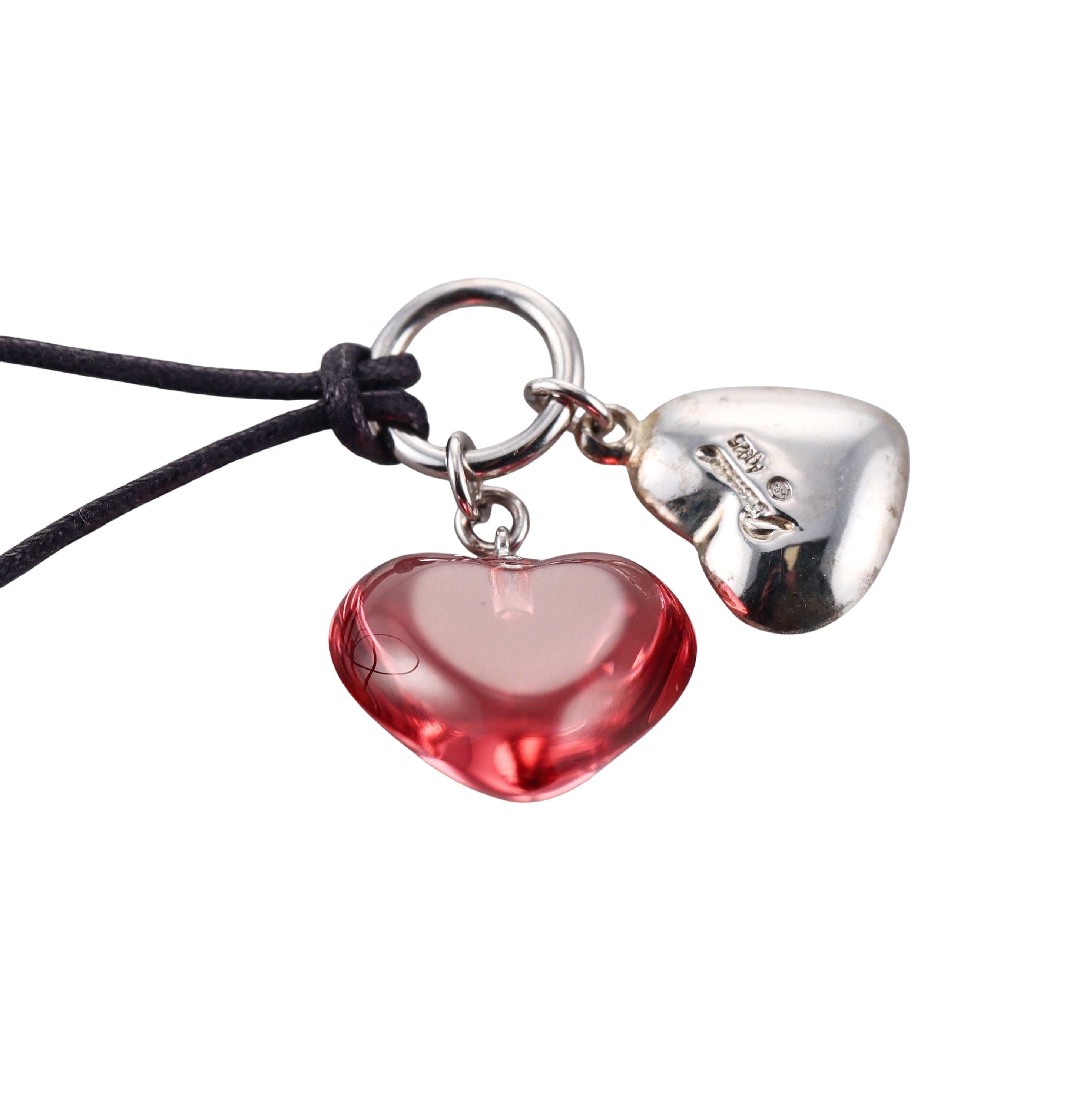 Baccarat Crystal Sterling Silver Double Heart Pink B-mine Be Mine Pendant Necklace