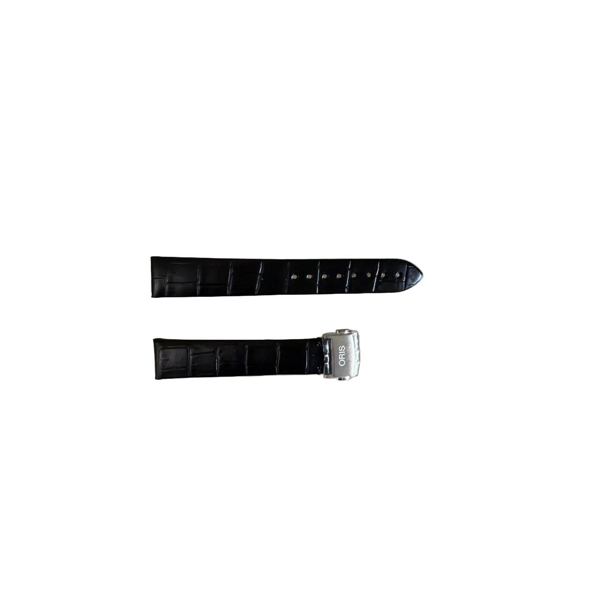 Authentic Oris Black Leather Watch Strap Band 16mm w Deployant Buckle 51671