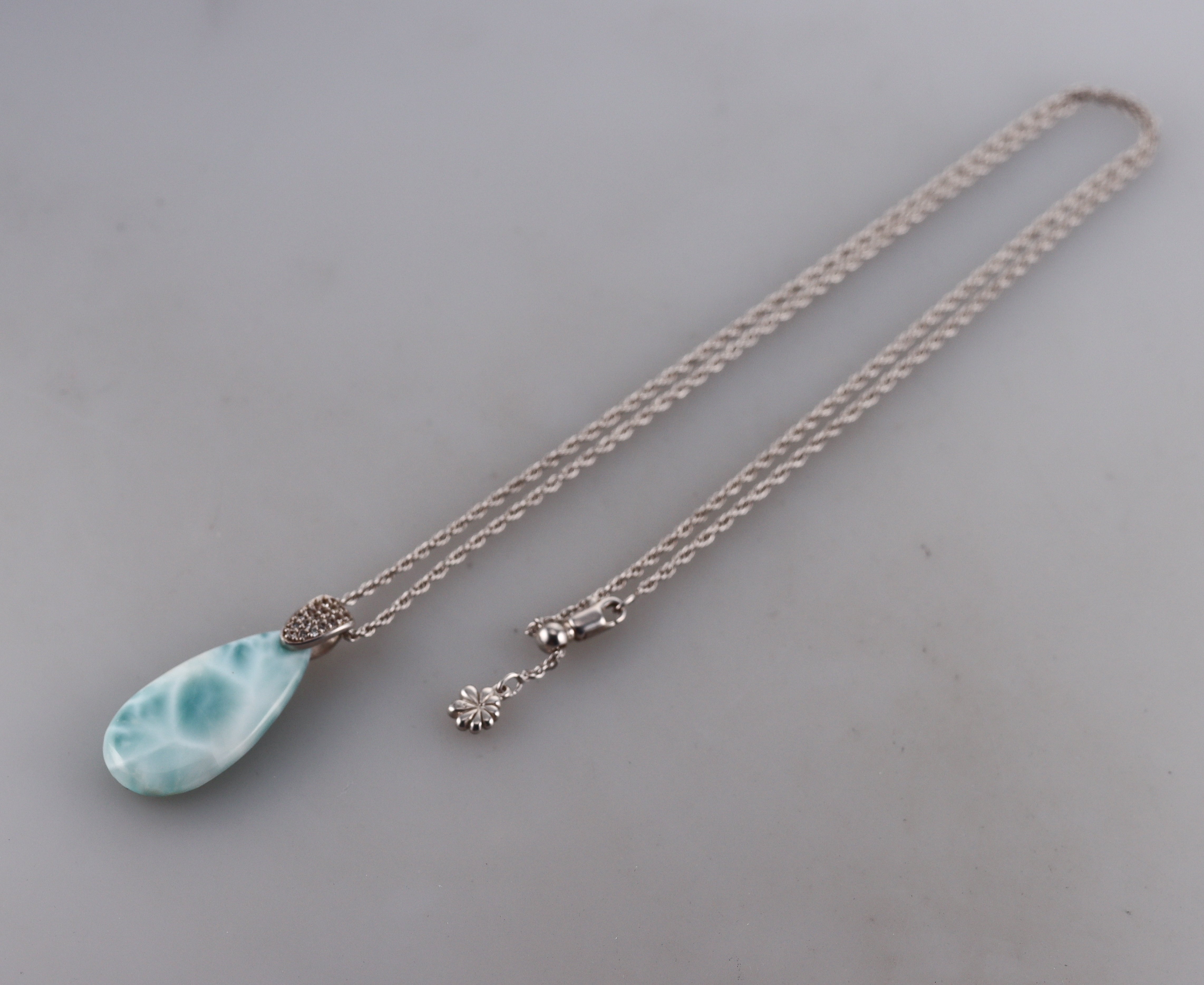 MarahLago Sterling Silver White Sapphire Larimar Pendant Necklace Retail $455 #074