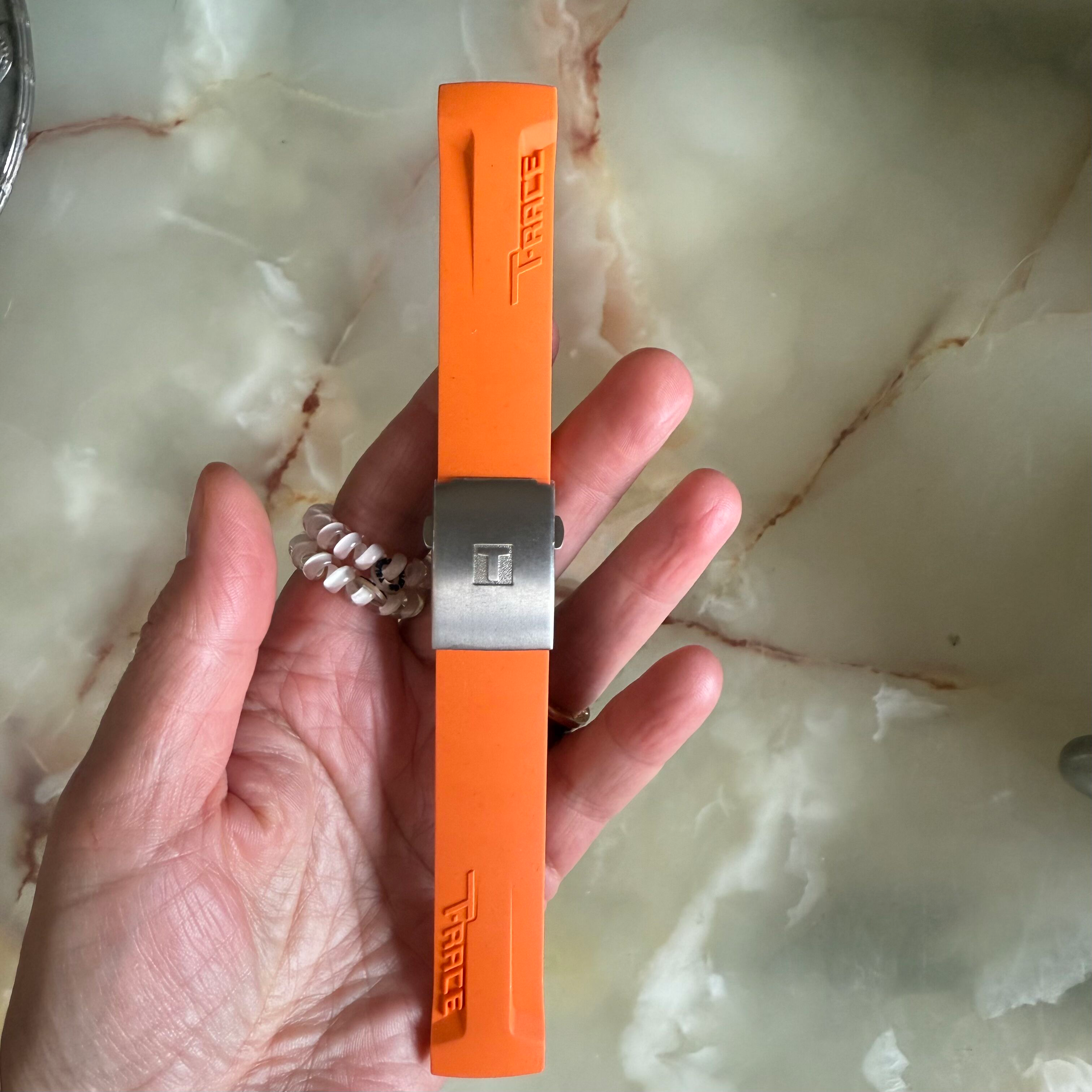 Authentic Tissot Orange Rubber Watch Strap Band 20mm w Deployant Buckle T027417ANH08