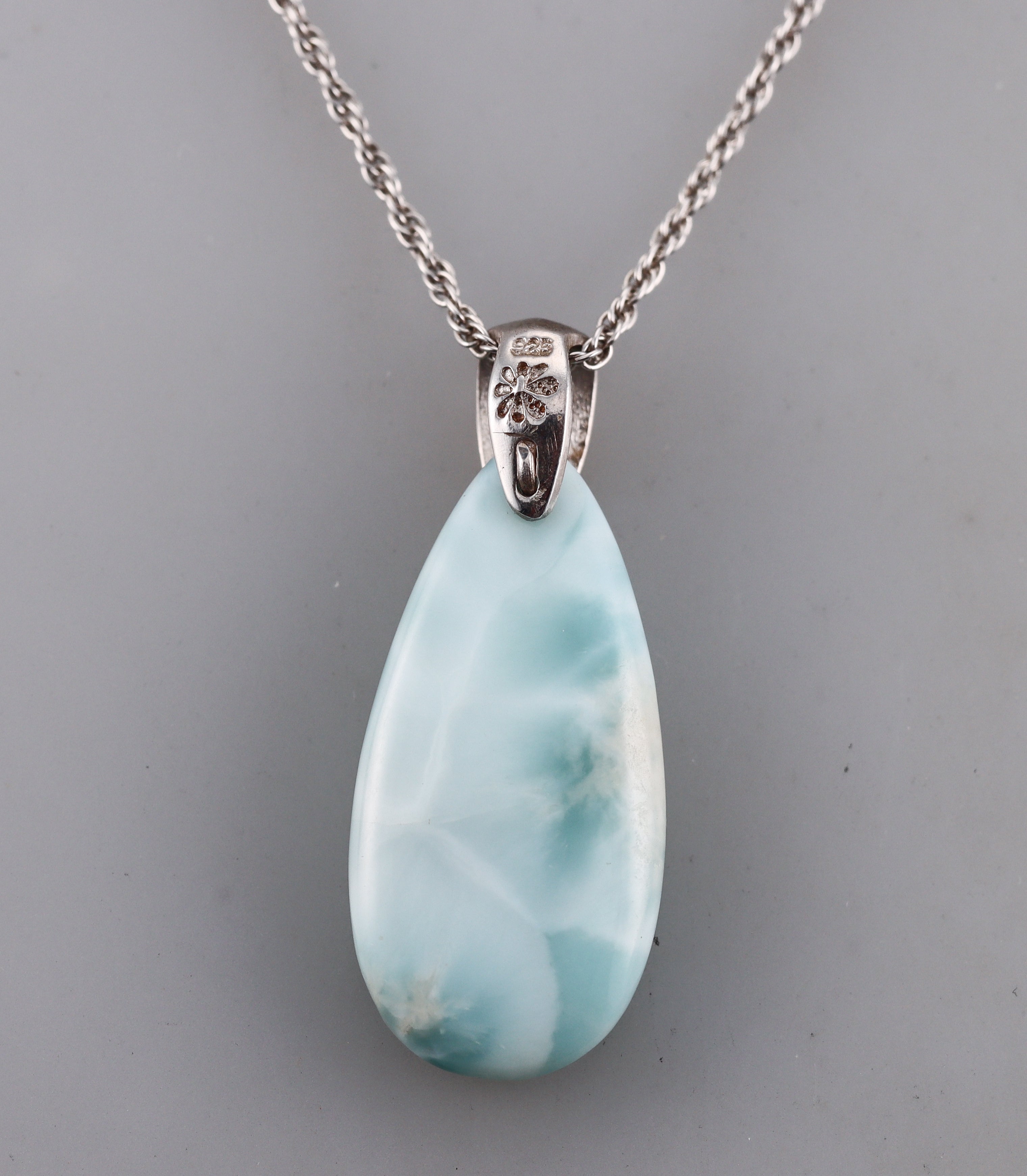 MarahLago Sterling Silver White Sapphire Larimar Pendant Necklace Retail $455 #074