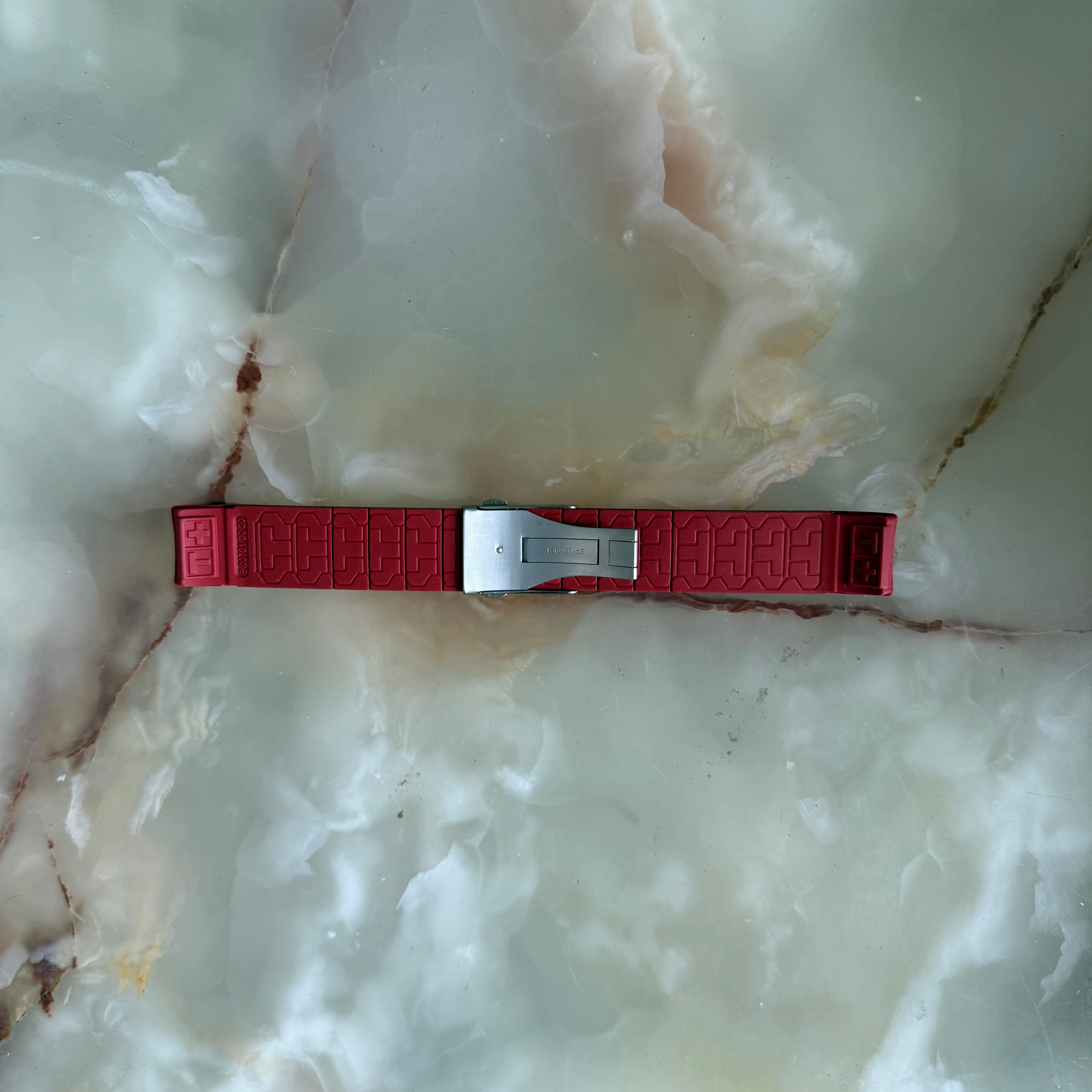 Authentic Tissot Red Rubber Watch Strap Band 20mm w Deployant Buckle E001721 20 20