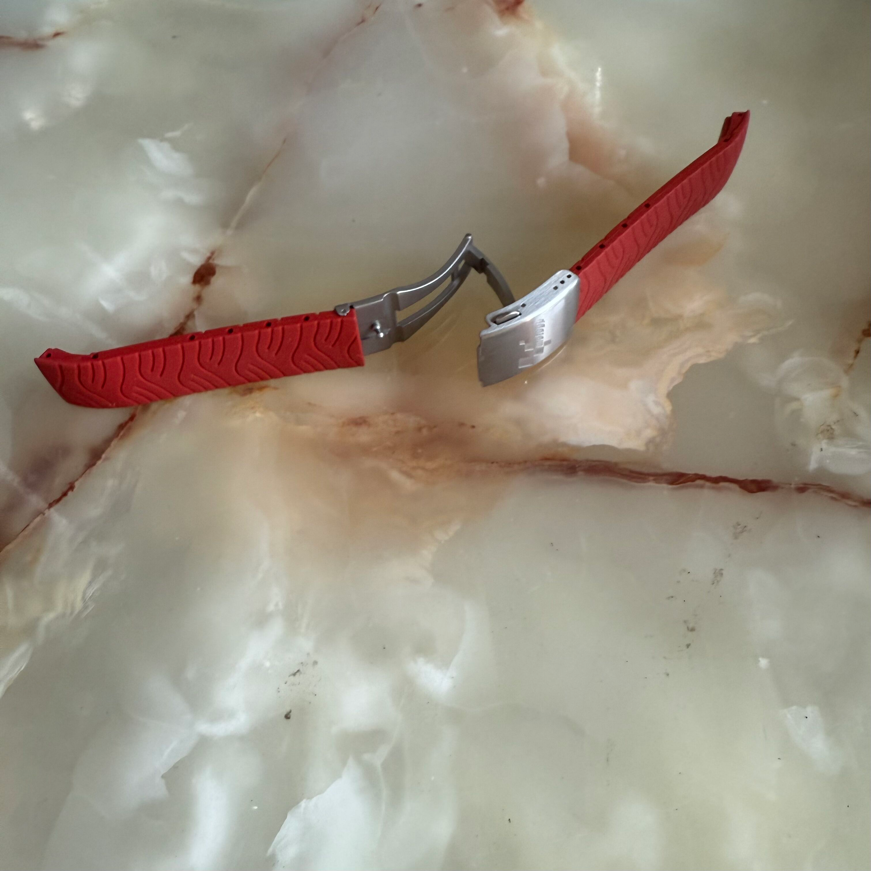 Authentic Tissot Red Rubber Watch Strap Band 20mm w Deployant Buckle E001721 20 20