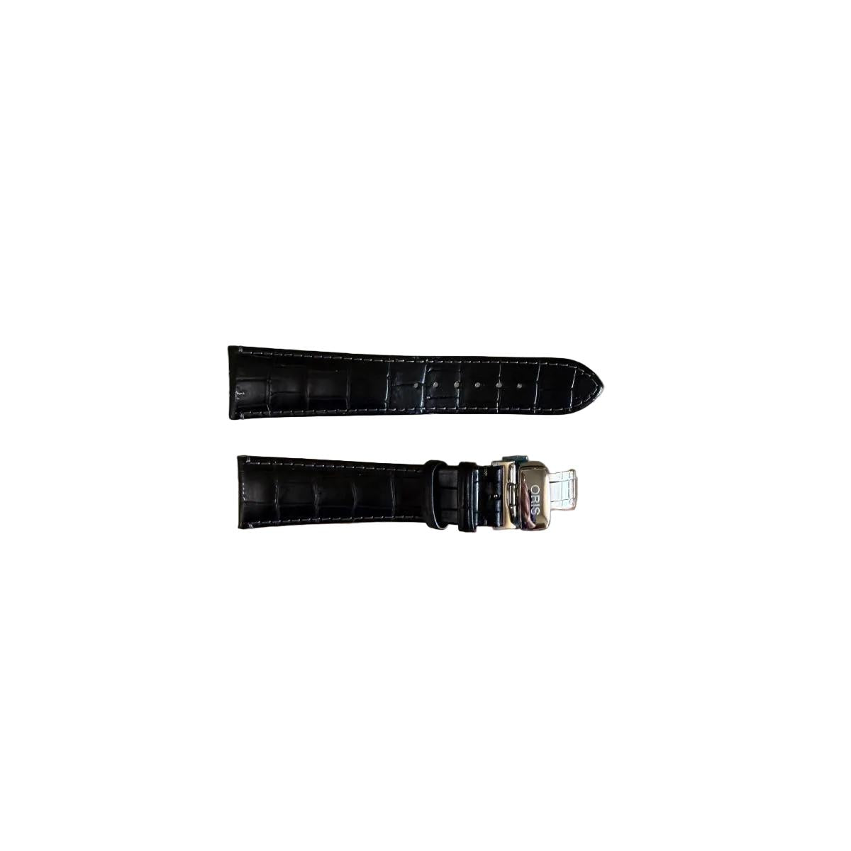Authentic Oris Black Leather Watch Strap Band 23mm w Deployant Buckle 52249