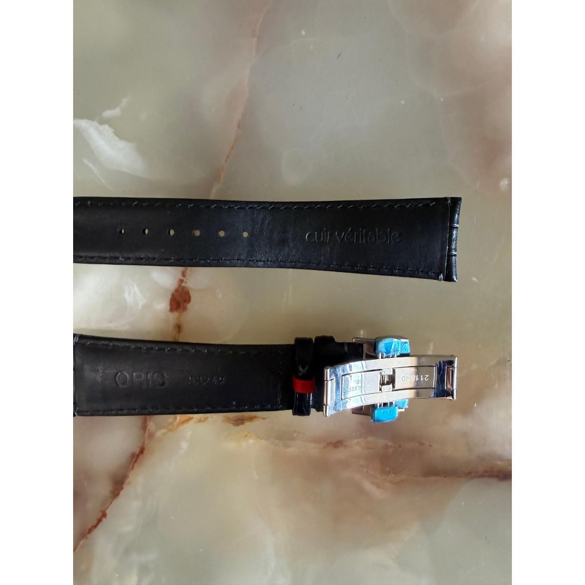 Authentic Oris Black Leather Watch Strap Band 23mm w Deployant Buckle 52249