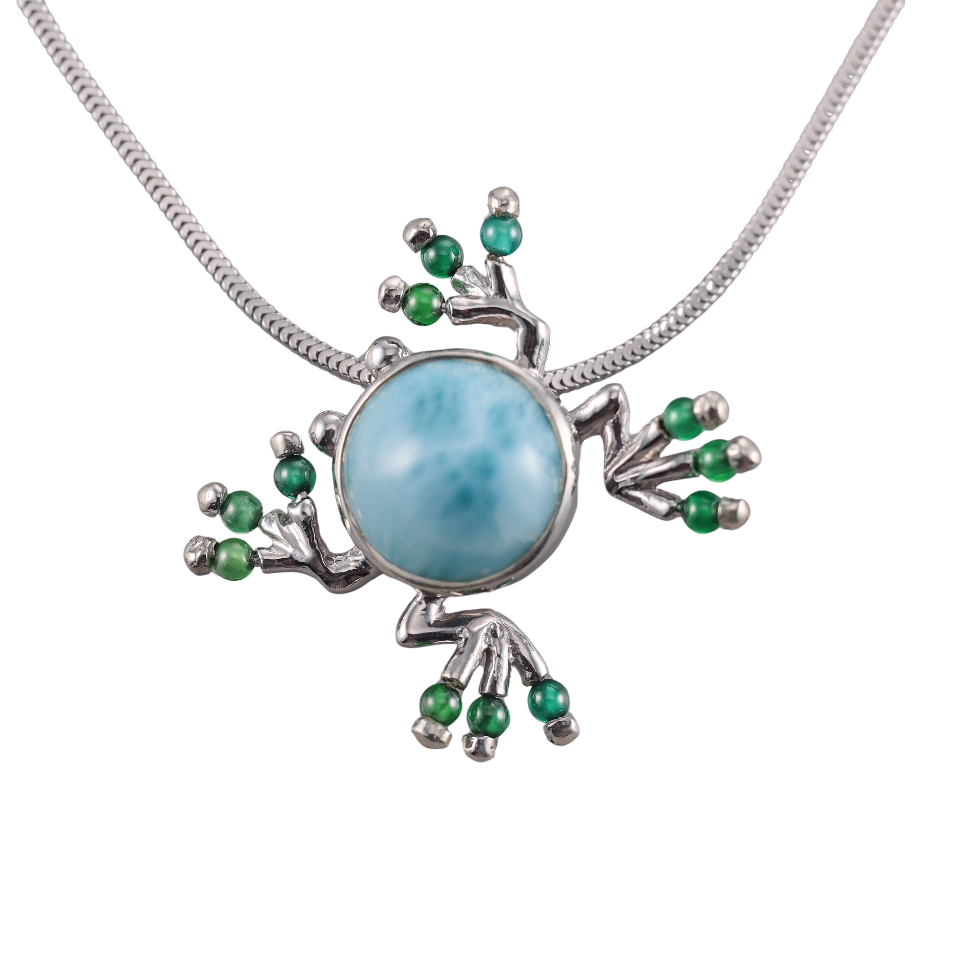MarahLago Sterling Silver Larimar Frog Pendant Necklace Retail $200