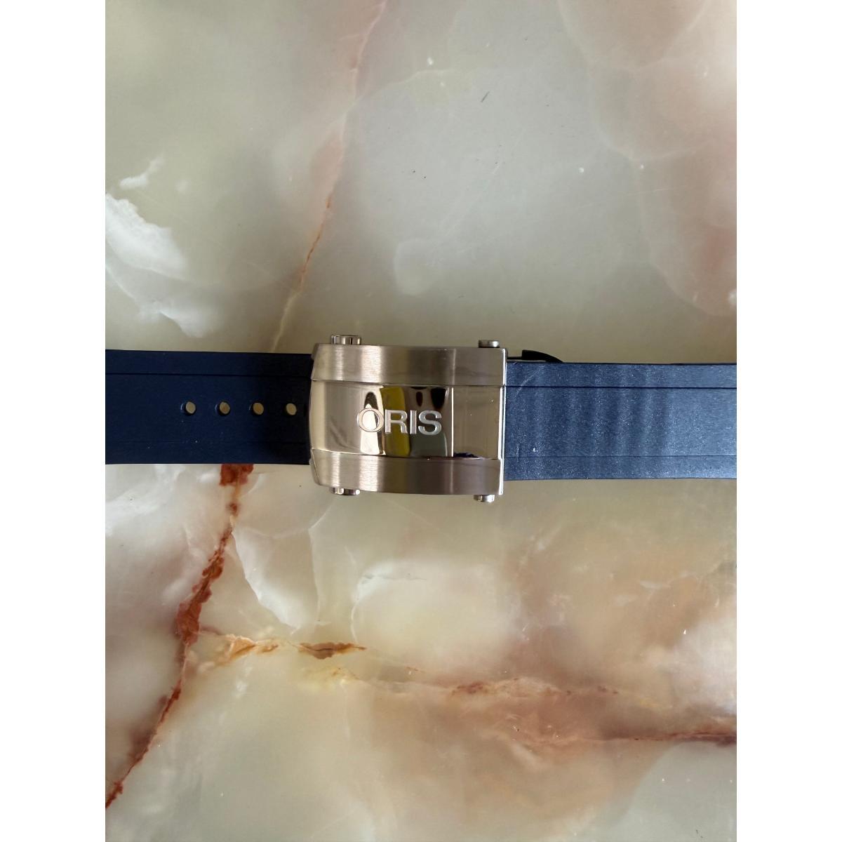 Authentic Oris Blue Rubber Watch Strap Band 25mm w Deployant Buckle 07 4 26 35