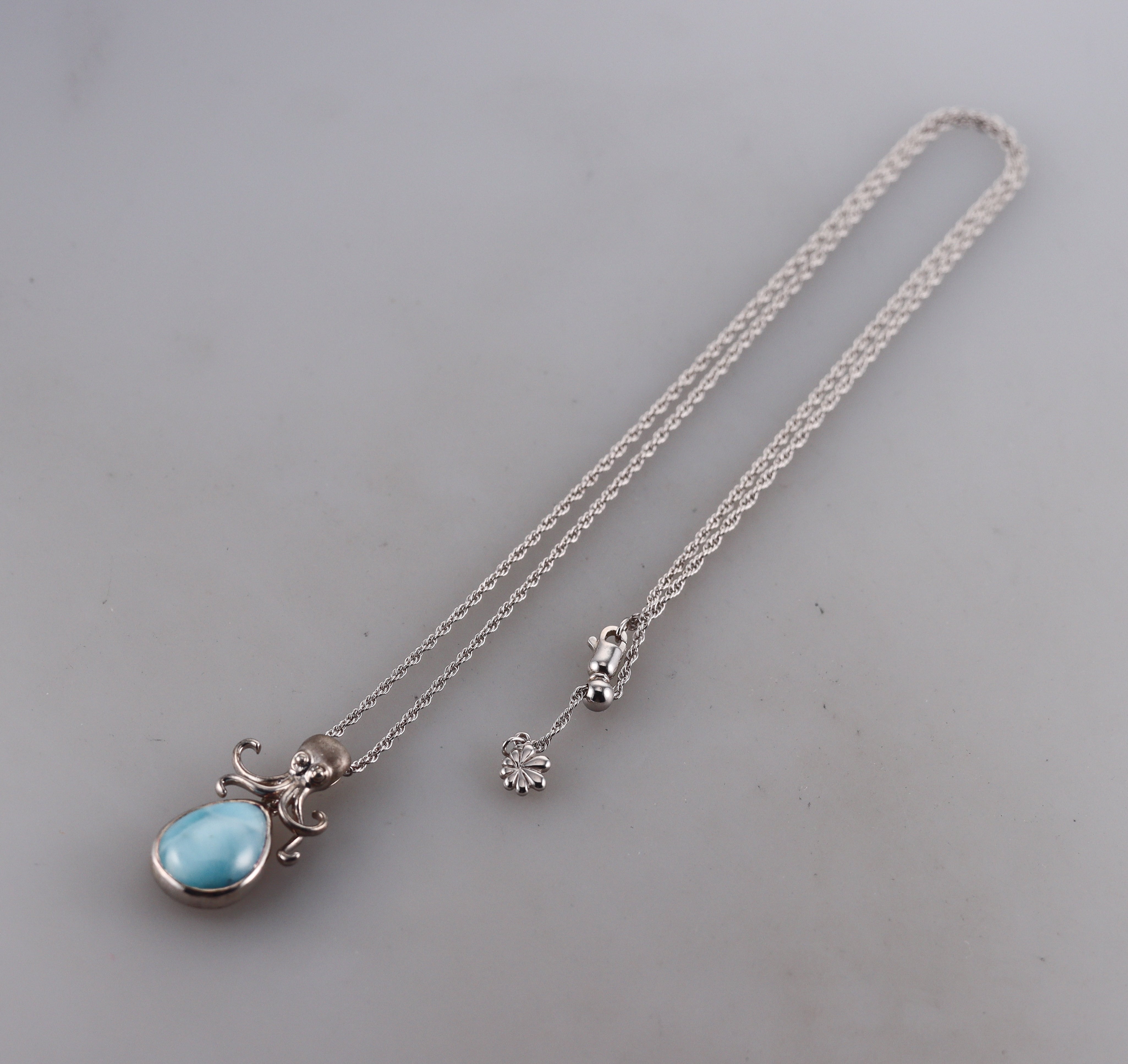 MarahLago Sterling Silver Octopus Larimar Pendant Necklace Retail $290