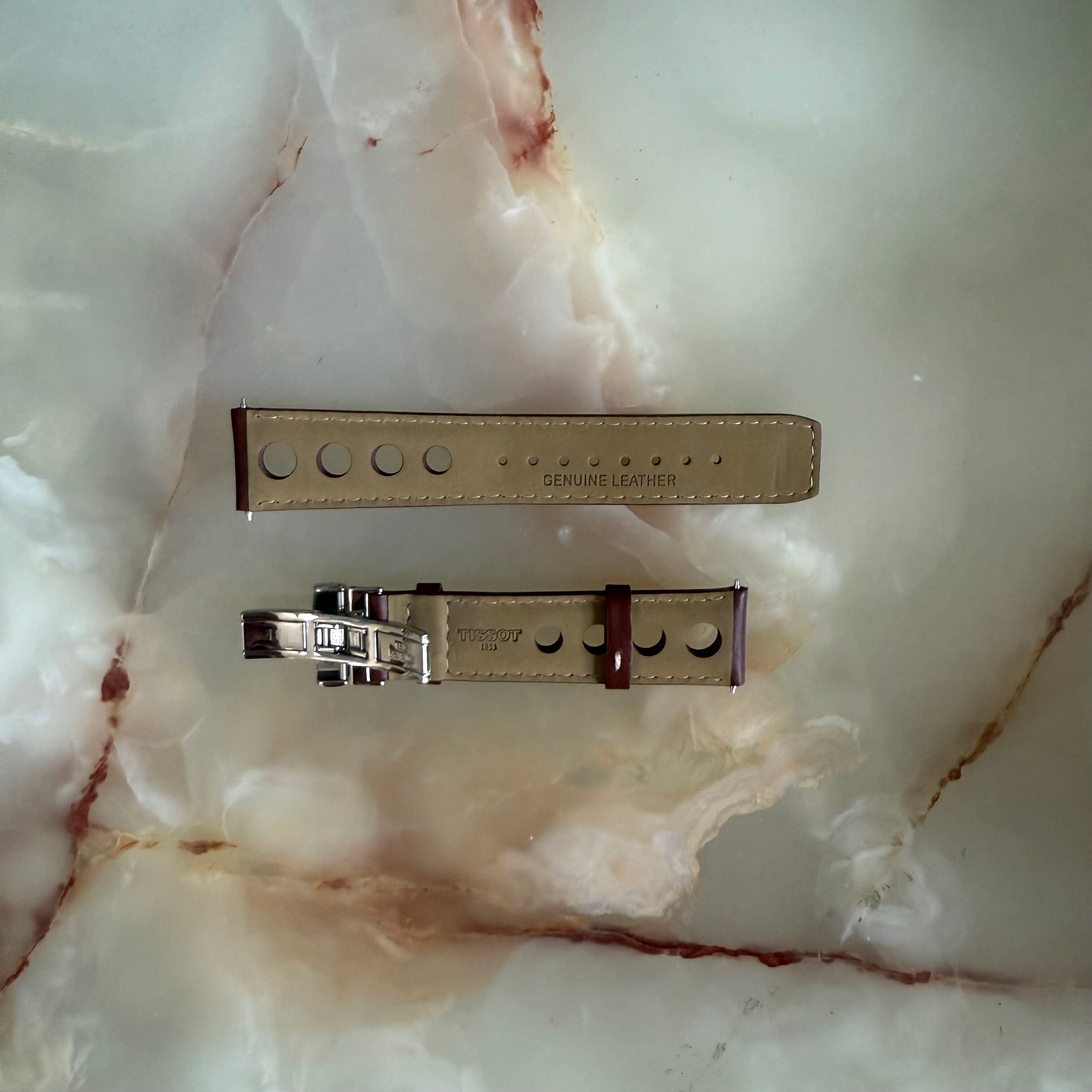 Authentic Tissot Brown Genuine Leather Watch Strap Band 20mm w Deployant Buckle T6003512018