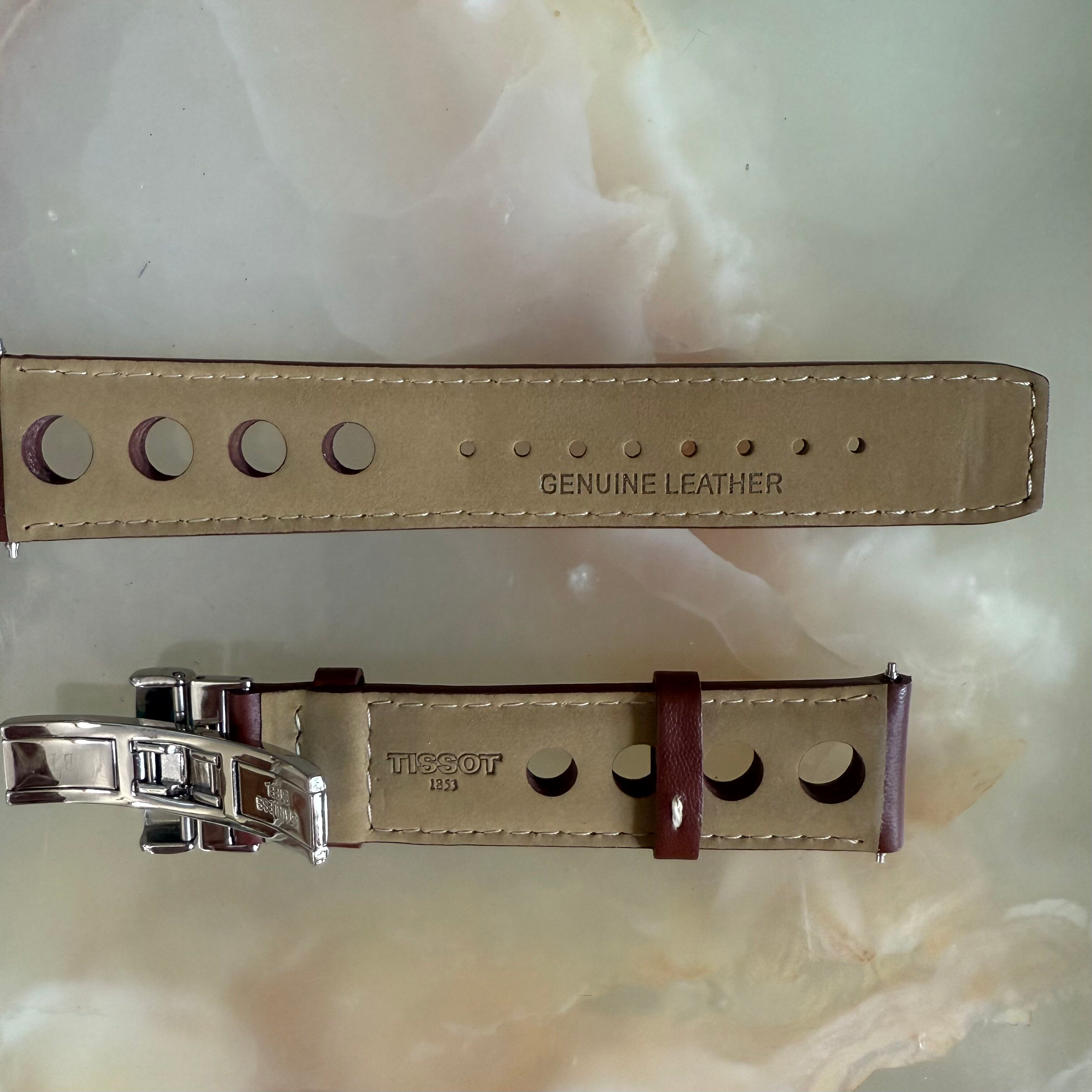 Authentic Tissot Brown Genuine Leather Watch Strap Band 20mm w Deployant Buckle T6003512018