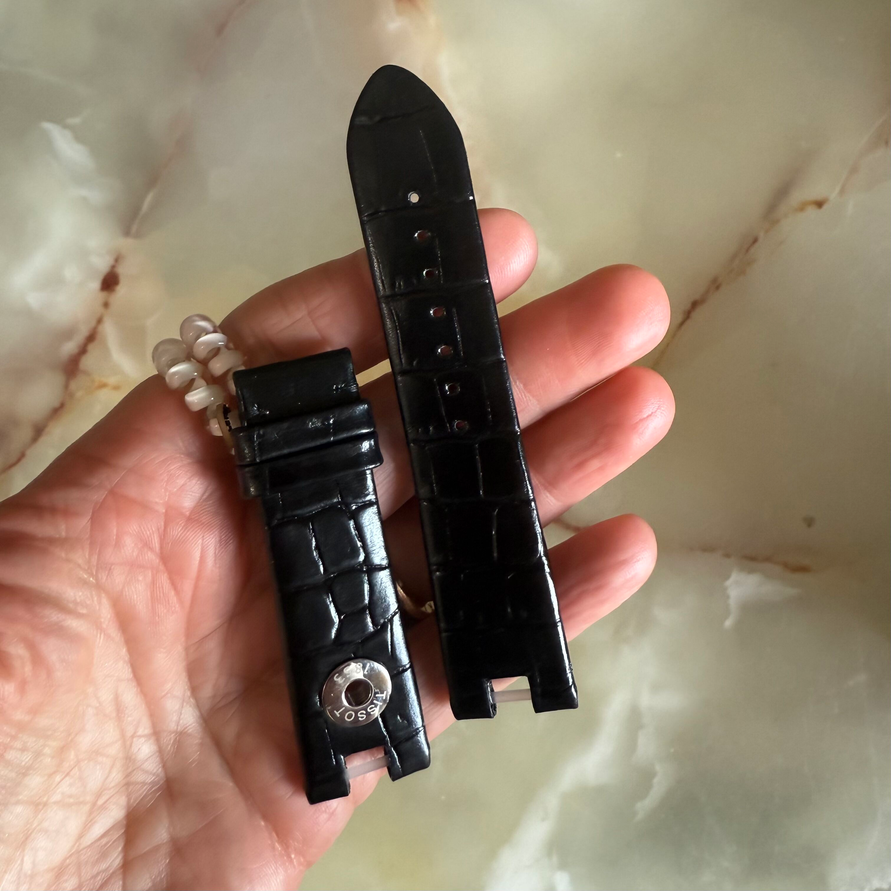 Authentic Tissot Odaci-T T020.317 Black Leather Watch Strap Band 20mm