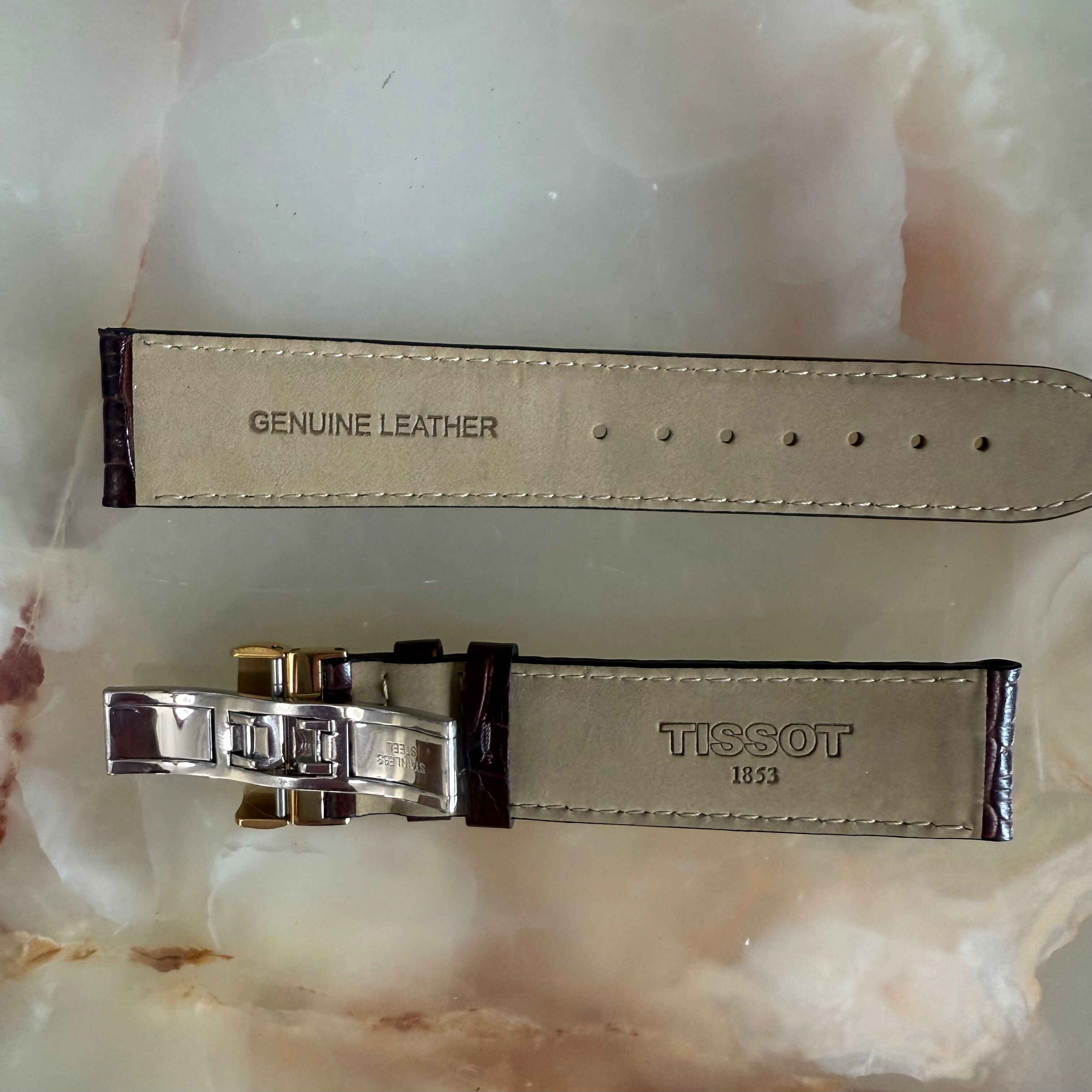 Authentic Tissot Brown Genuine Leather Watch Strap Band 19mm w Deployant Buckle