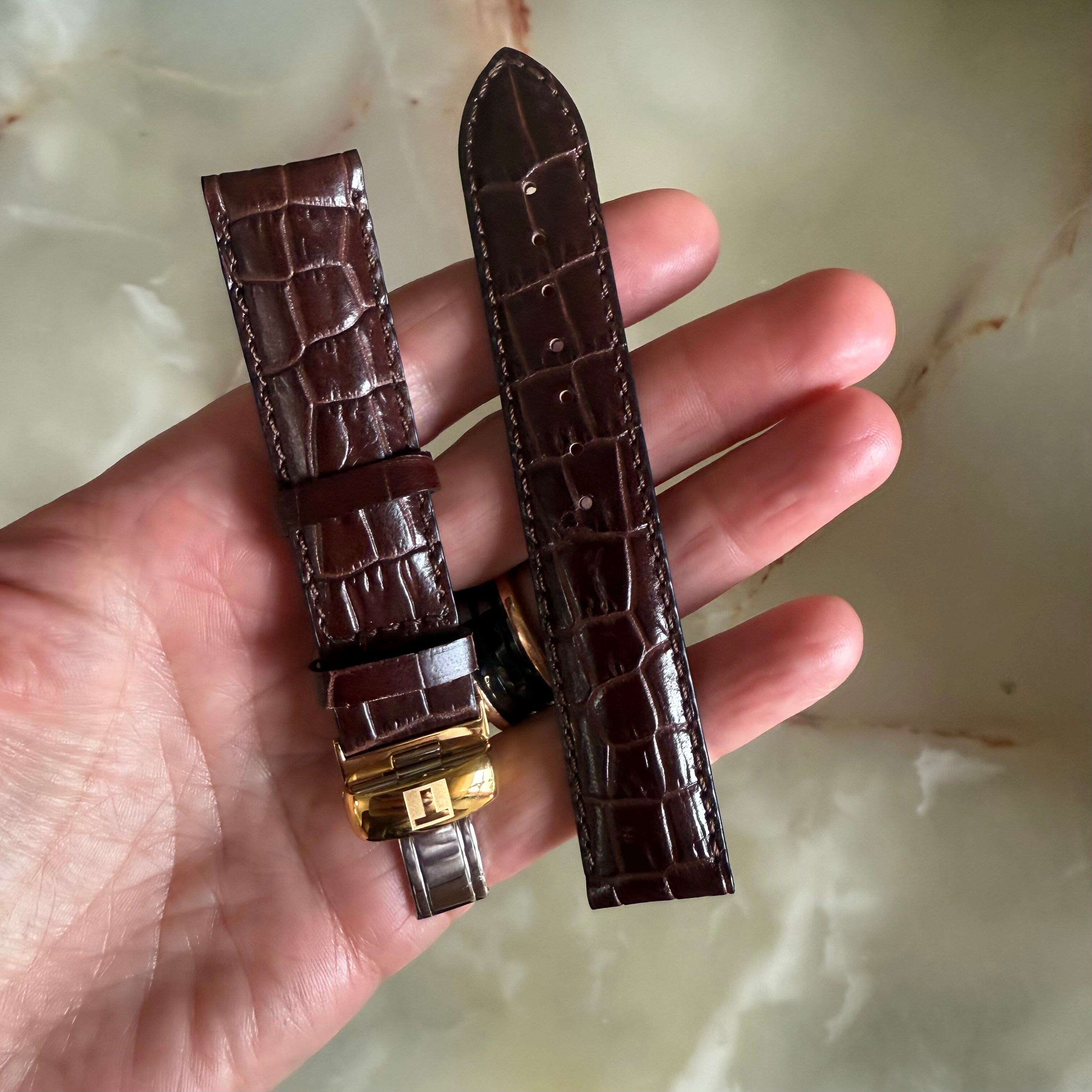 Authentic Tissot Brown Genuine Leather Watch Strap Band 19mm w Deployant Buckle