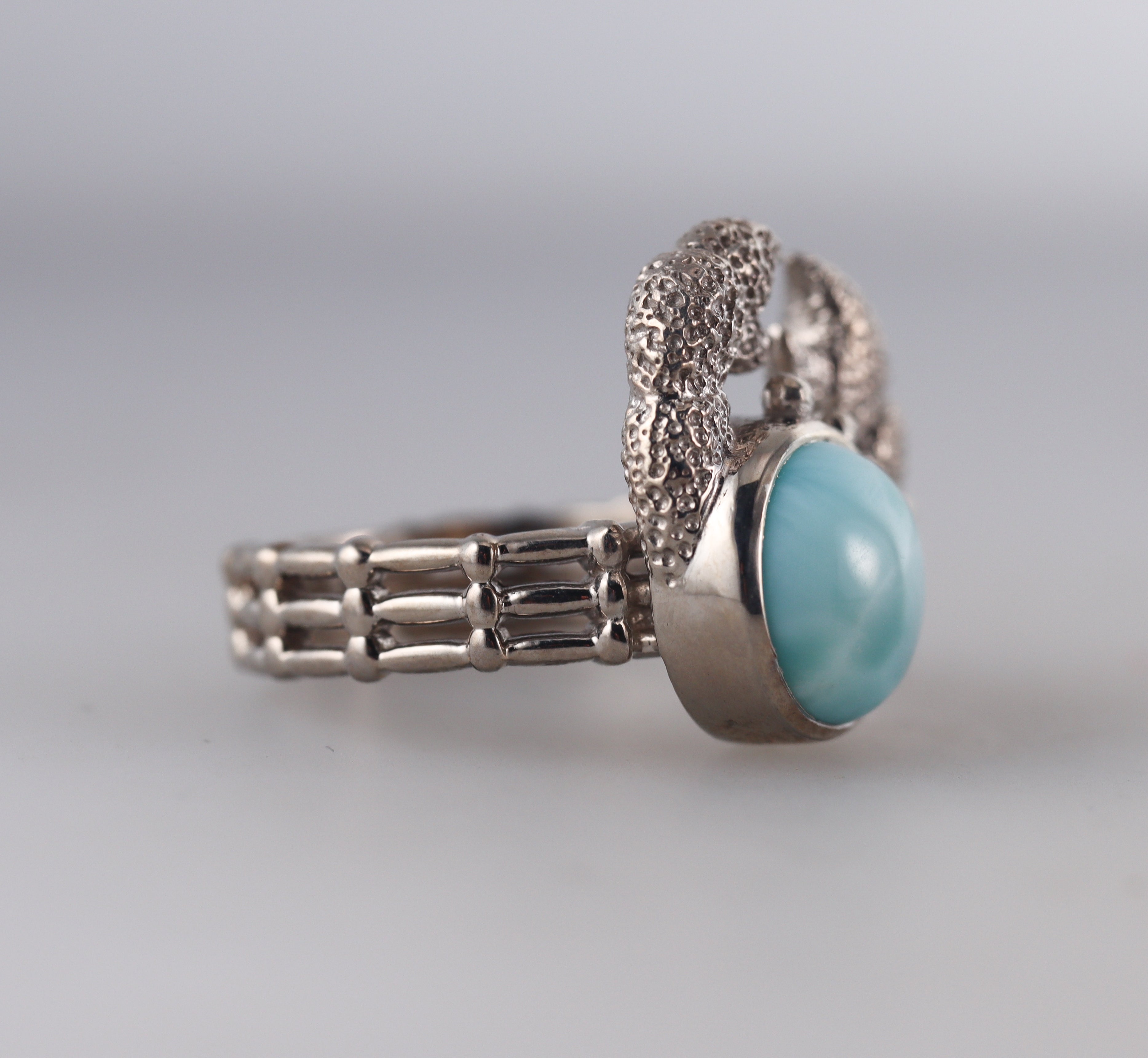 Marahlago Sterling Silver Larimar Crab Ring Retail $262 #36