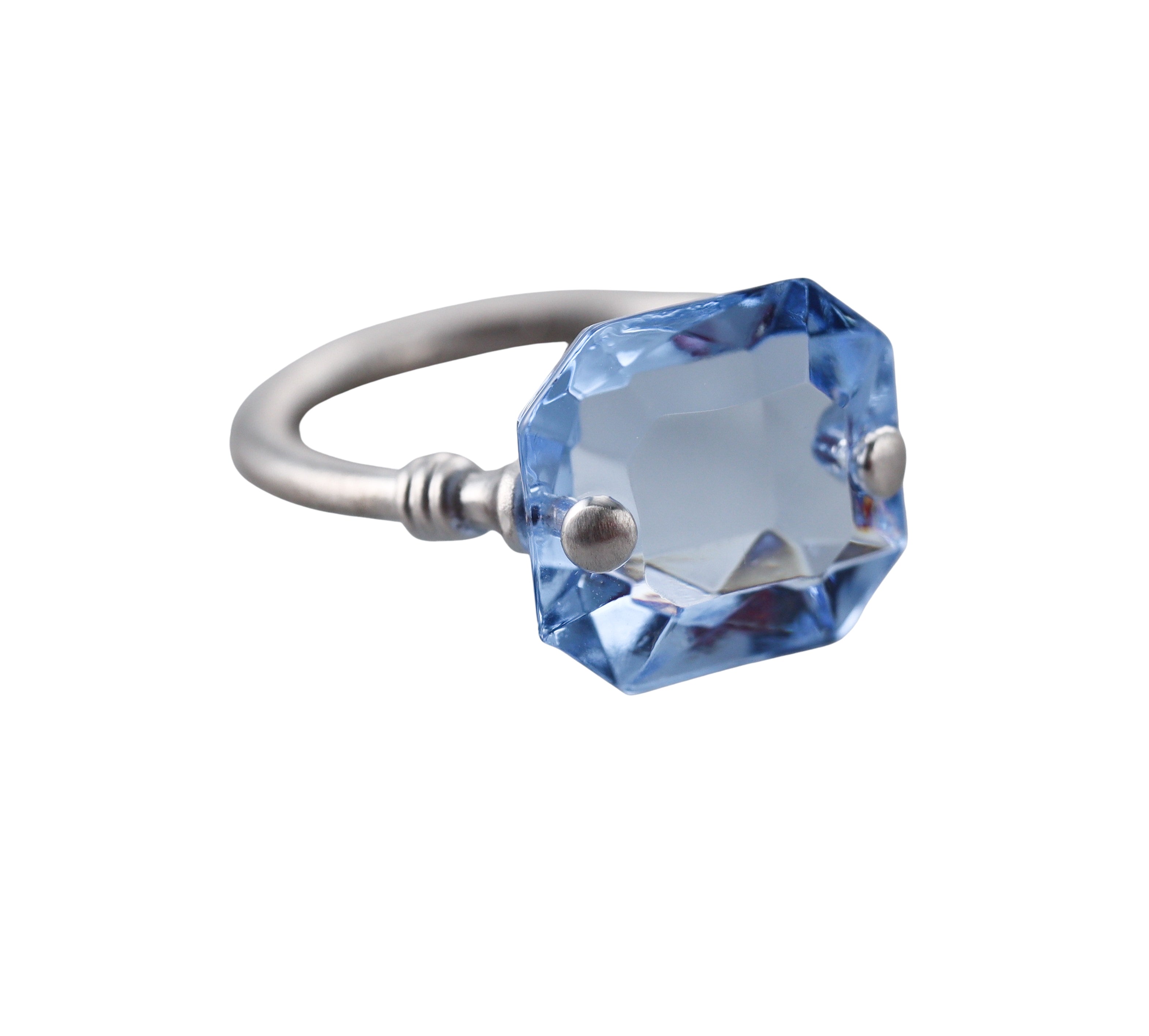 Baccarat Marie-Helene de Taillac Sterling Silver Blue Lead Crystal Ring 2810774