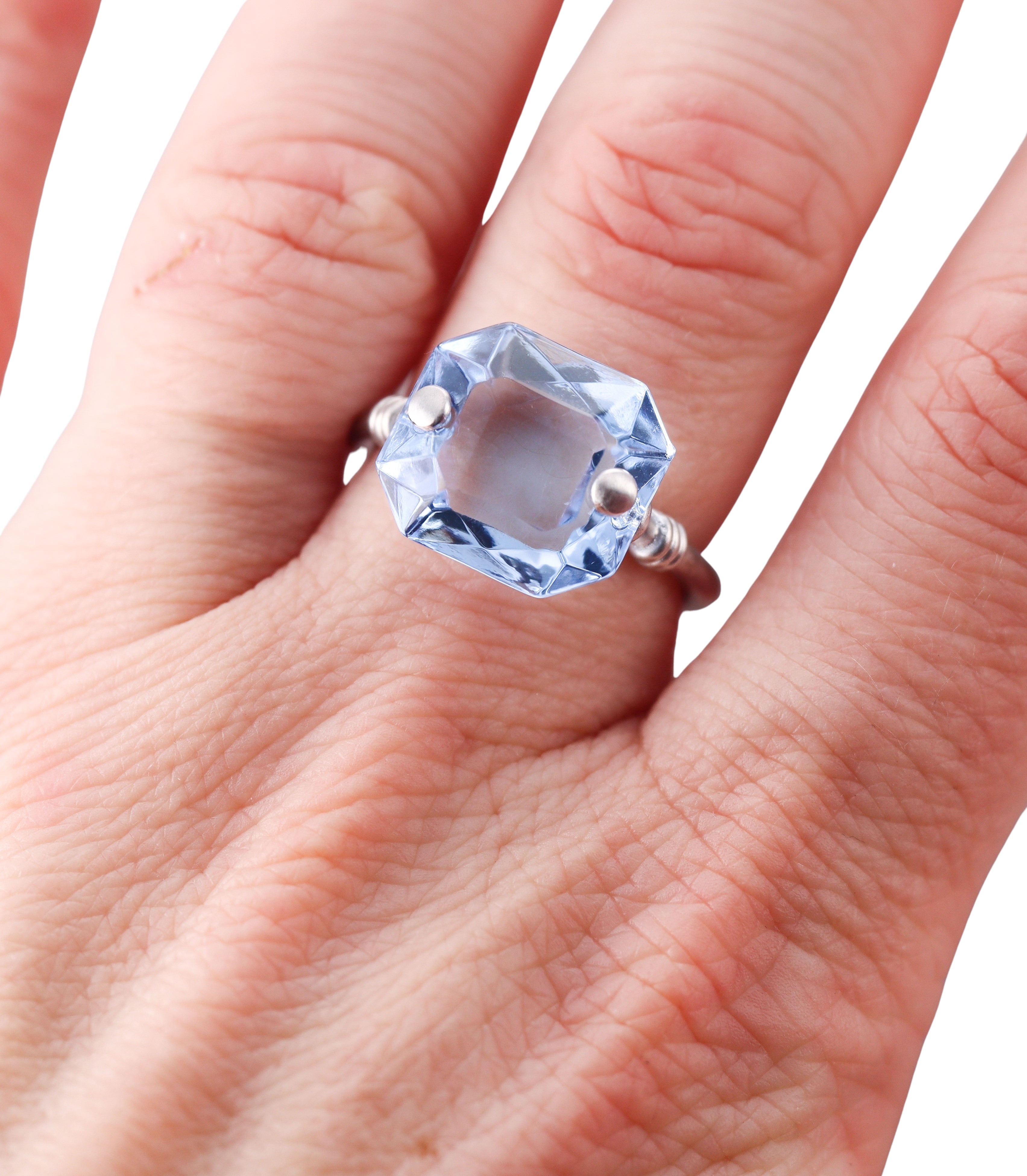 Baccarat Marie-Helene de Taillac Sterling Silver Blue Lead Crystal Ring 2810774