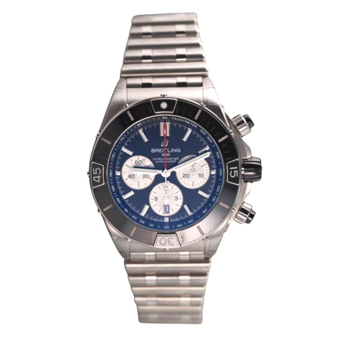 Breitling Super Chronomat B01 44 Black Steel Chronograph Watch AB0136