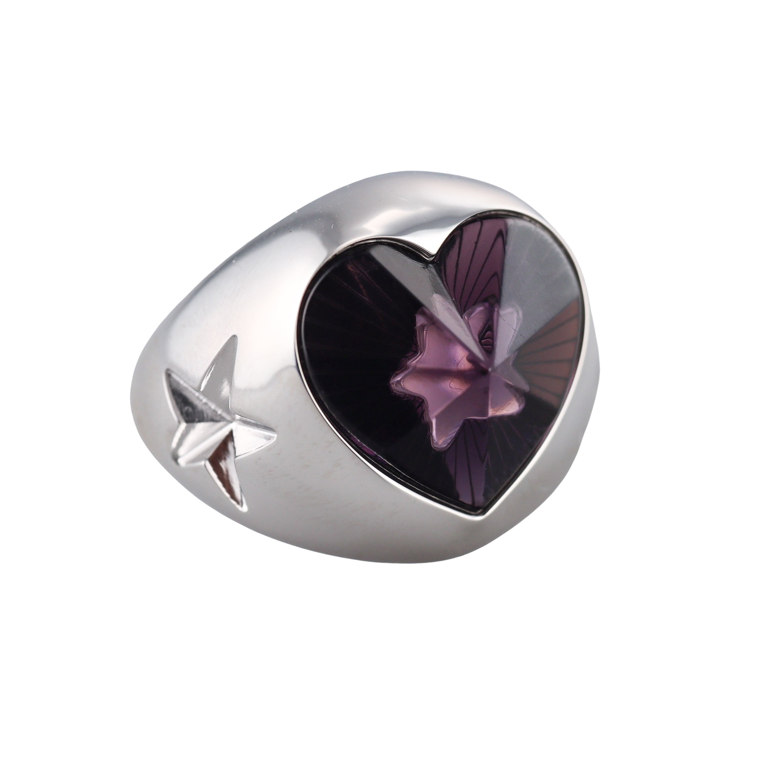 Baccarat Etoile Mon Coeur Sterling Silver Purple Crystal Heart and Star Statement Ring 2812842