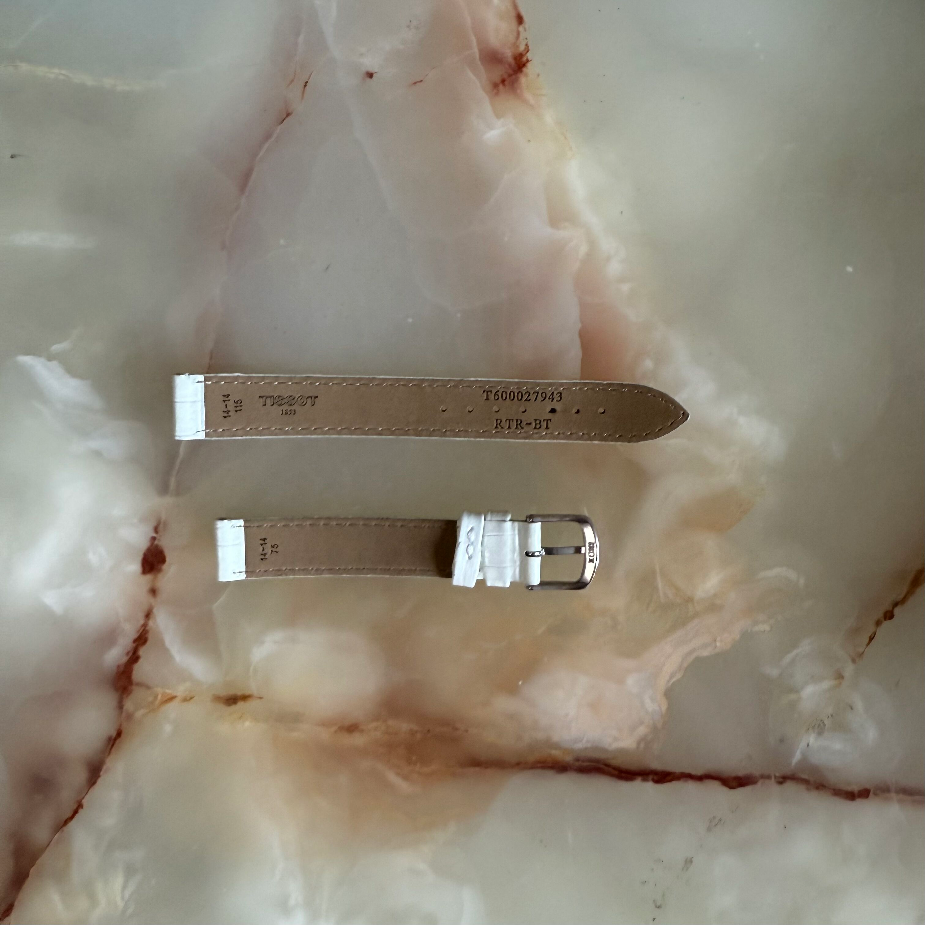 Authentic Tissot White Genuine Leather Watch Strap Band 14mm w Buckle T600027943