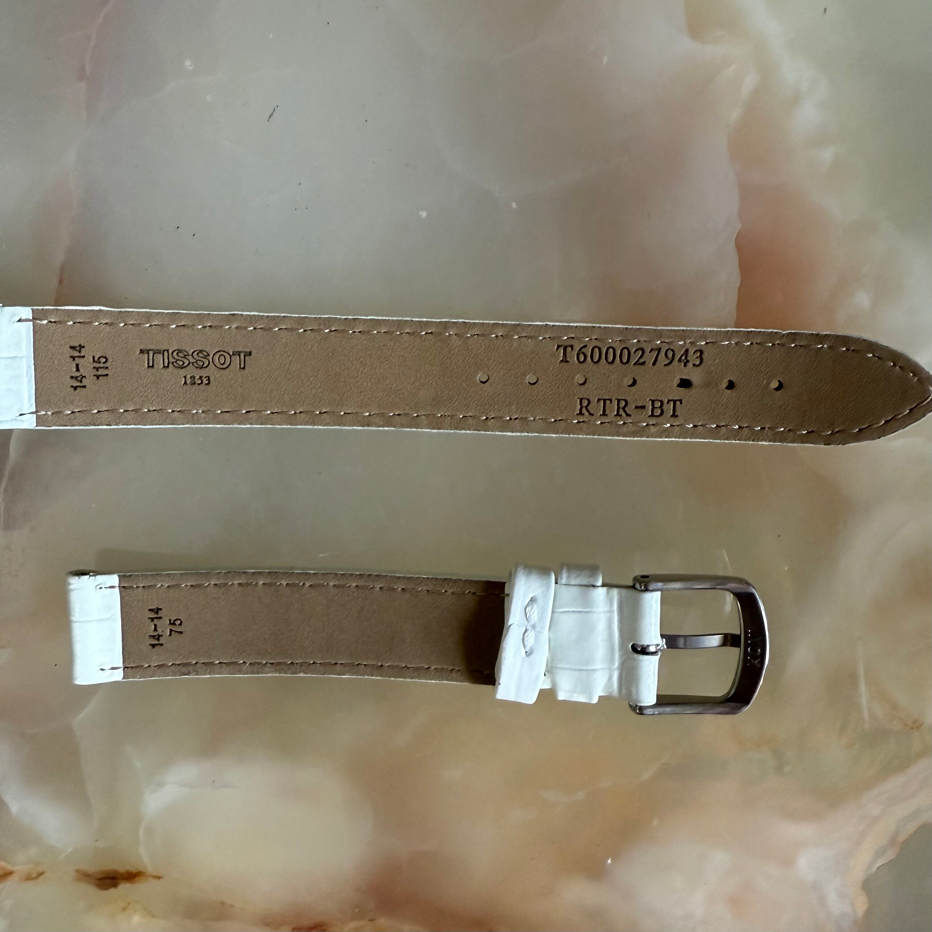 Authentic Tissot White Genuine Leather Watch Strap Band 14mm w Buckle T600027943