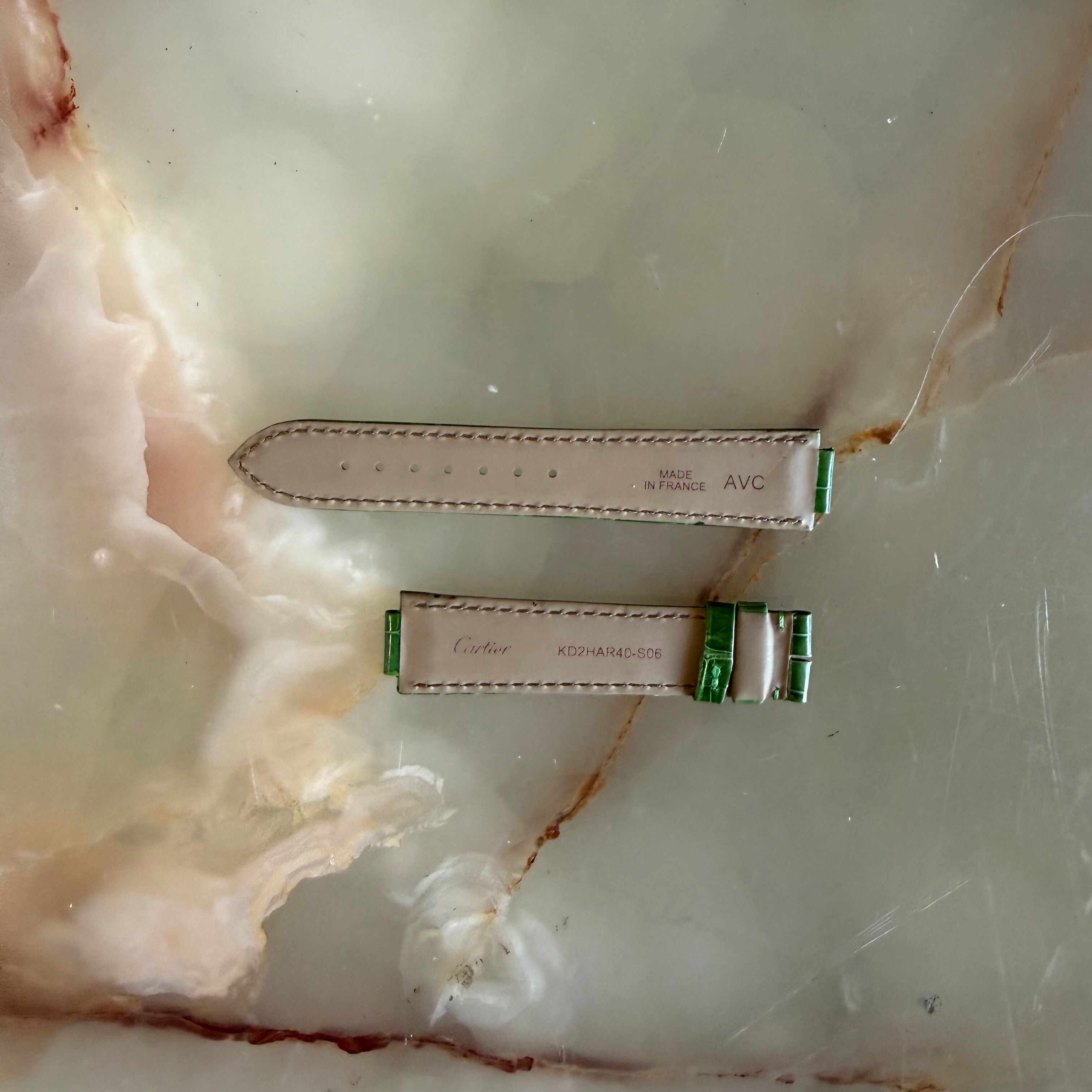 Authentic Cartier Ballon Bleu Green Alligator Watch Strap Band 18.25mm KD2HAR40-S06