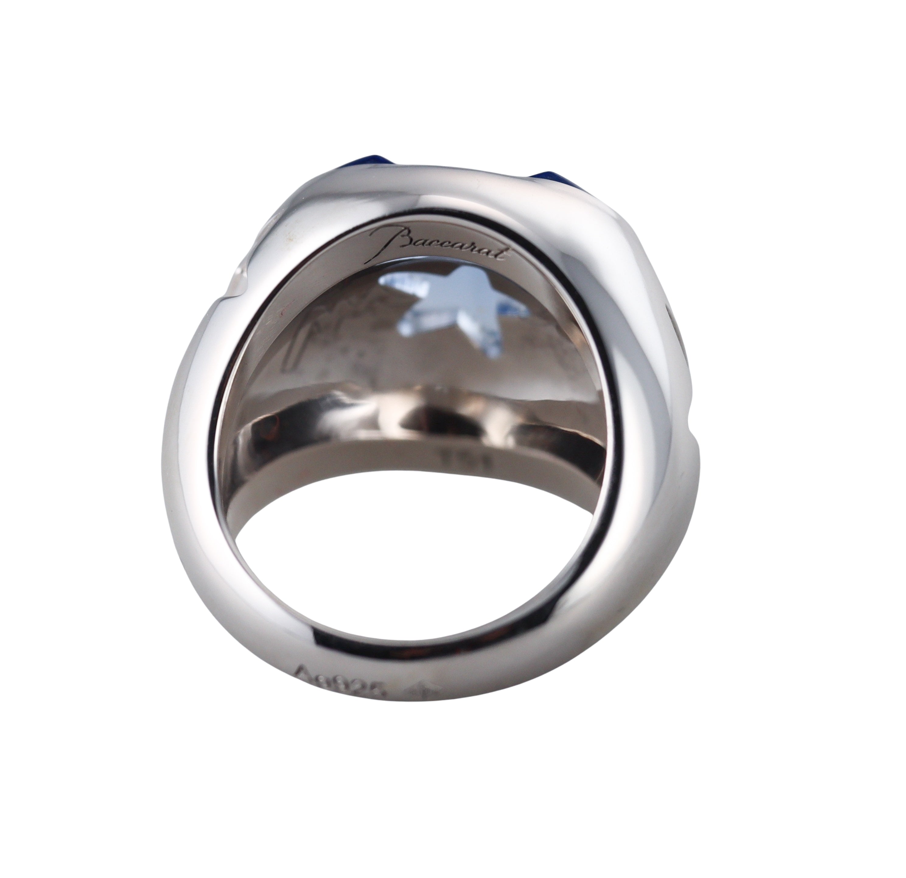 Baccarat Etoile Mon Coeur Sterling Silver Blue Crystal Heart and Star Statement Ring 2813090