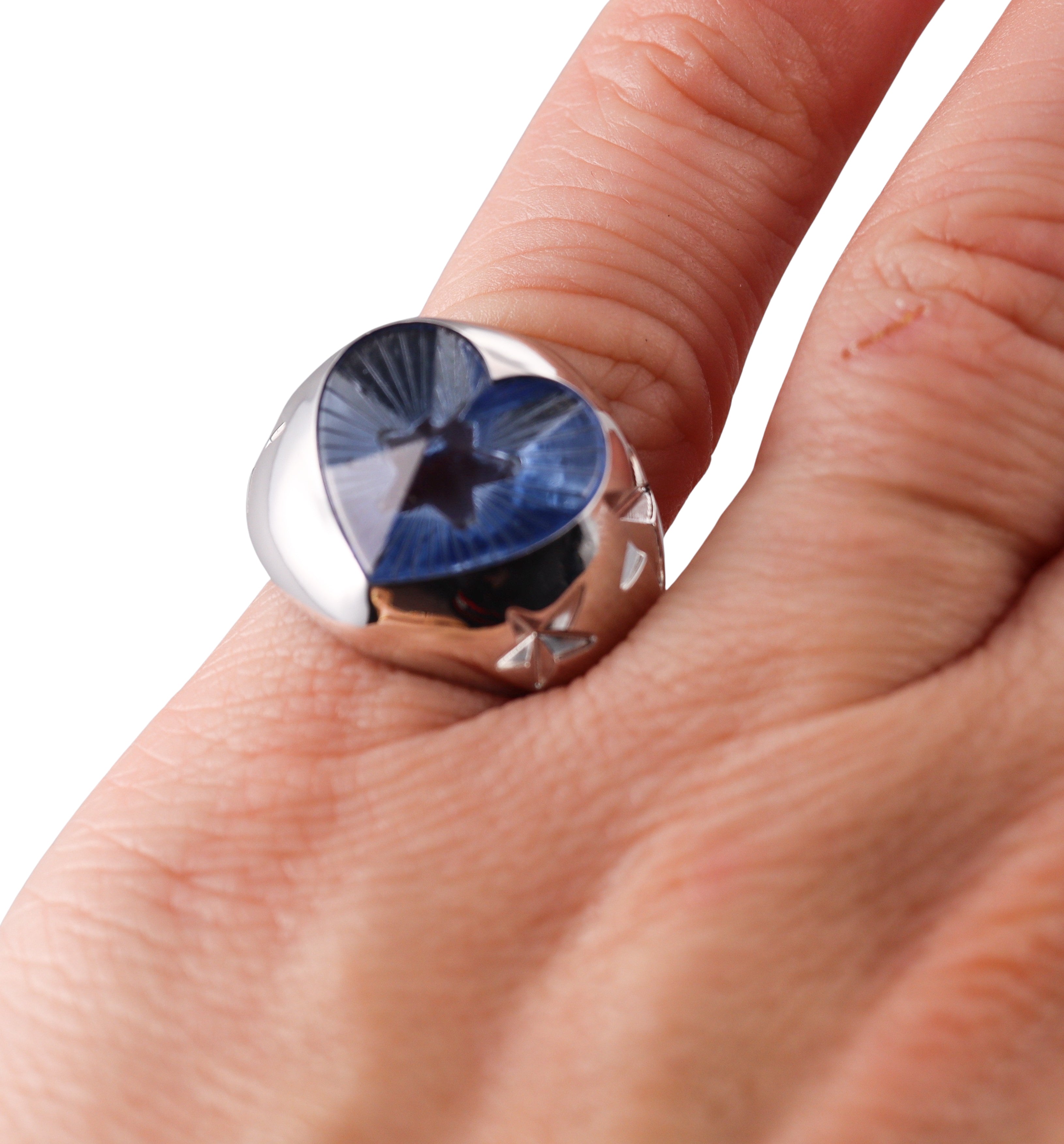 Baccarat Etoile Mon Coeur Sterling Silver Blue Crystal Heart and Star Statement Ring 2813090