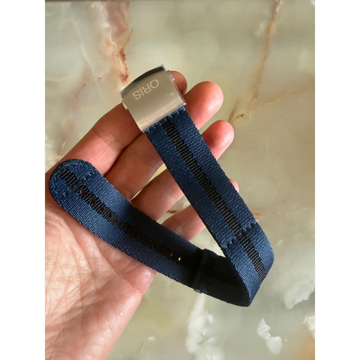 Authentic Oris Blue Textile Watch Strap Band 22mm w Deployant Buckle 07 5 21 28