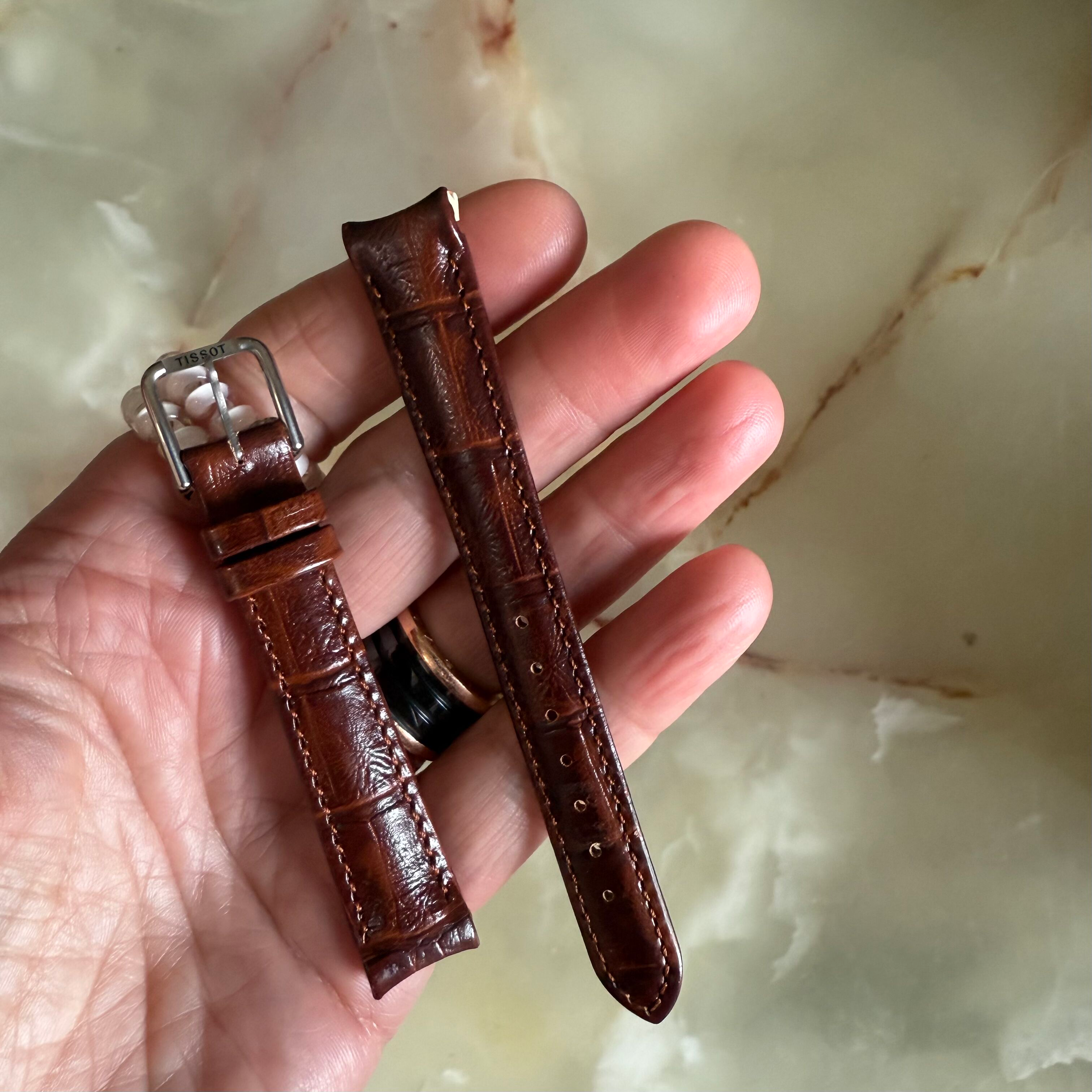 Authentic Tissot Brown Genuine Leather Watch Strap Band 14mm w Buckle T600013594