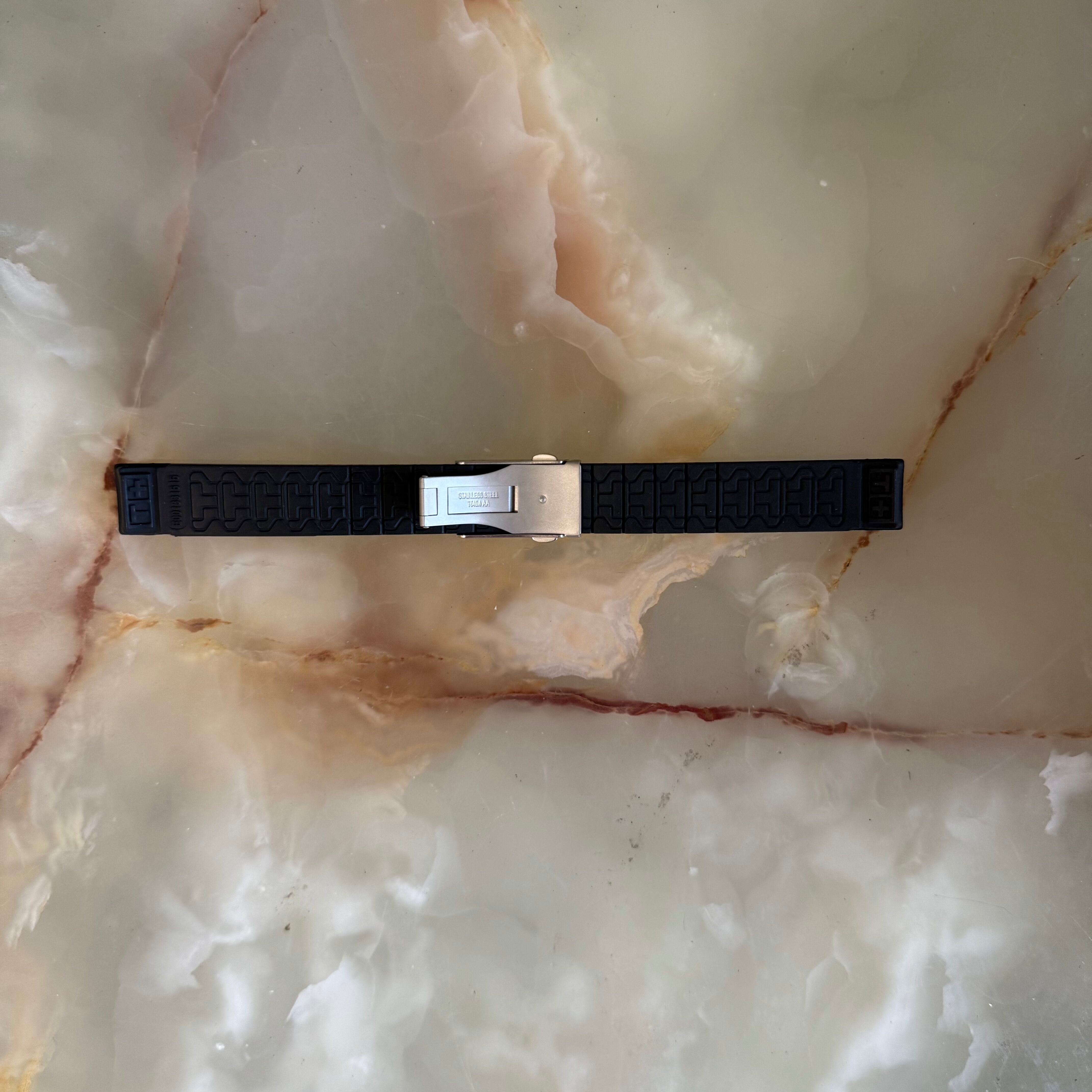 Authentic Tissot Black Rubber Watch Strap Band 16mm w Deployant Buckle E001331616