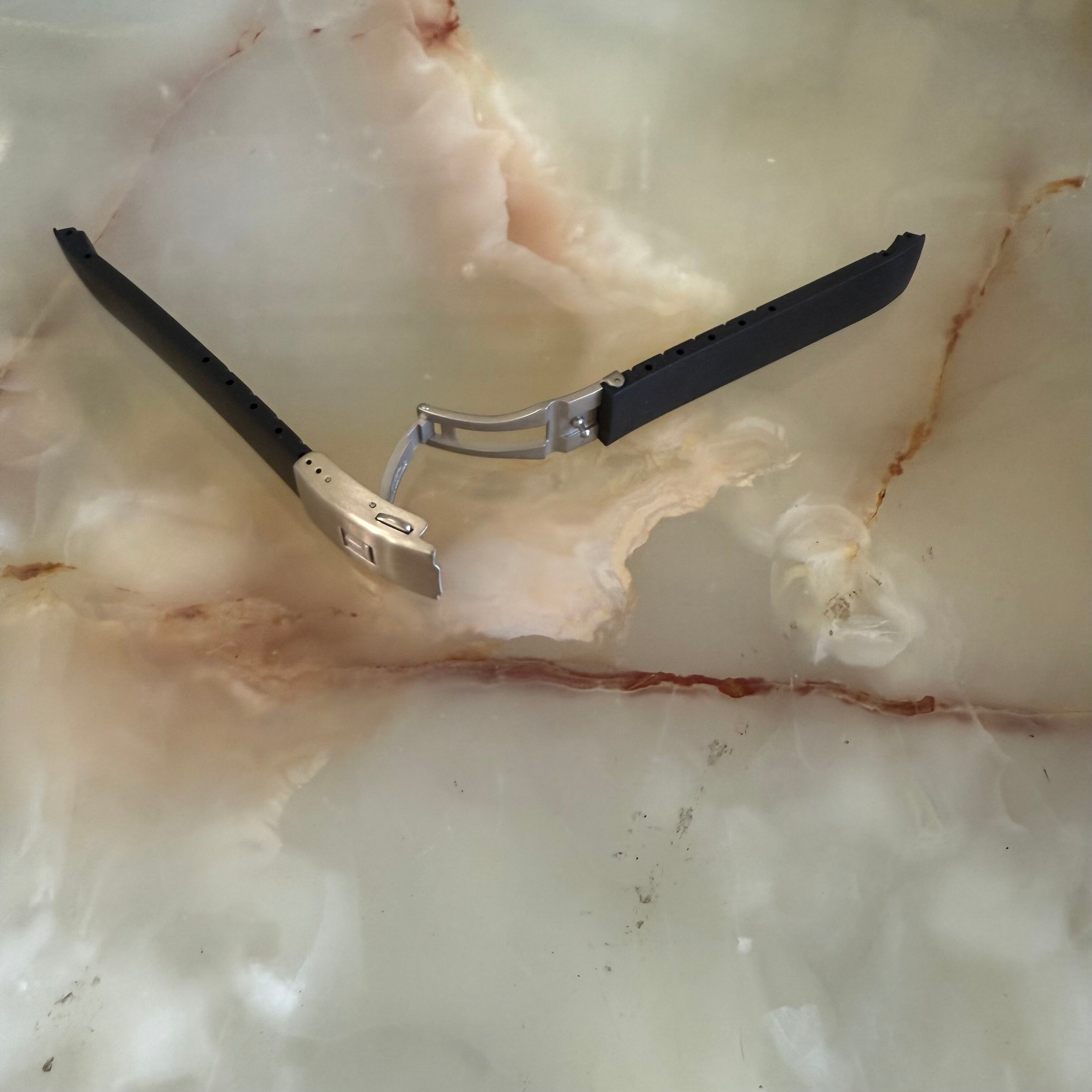 Authentic Tissot Black Rubber Watch Strap Band 16mm w Deployant Buckle E001331616