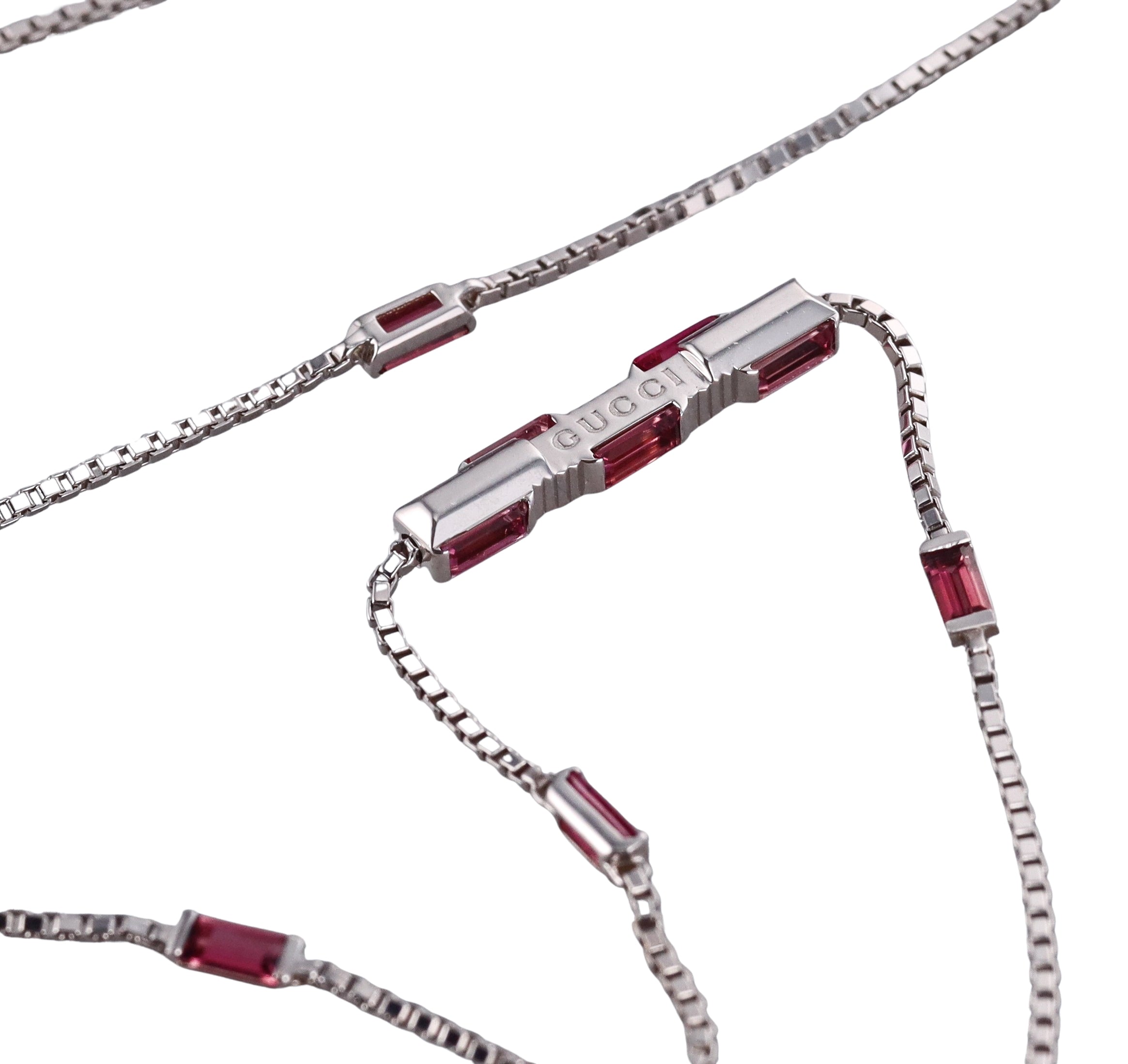 18k White Gold Gucci Rubellite Link to Love Necklace Retail $4300
