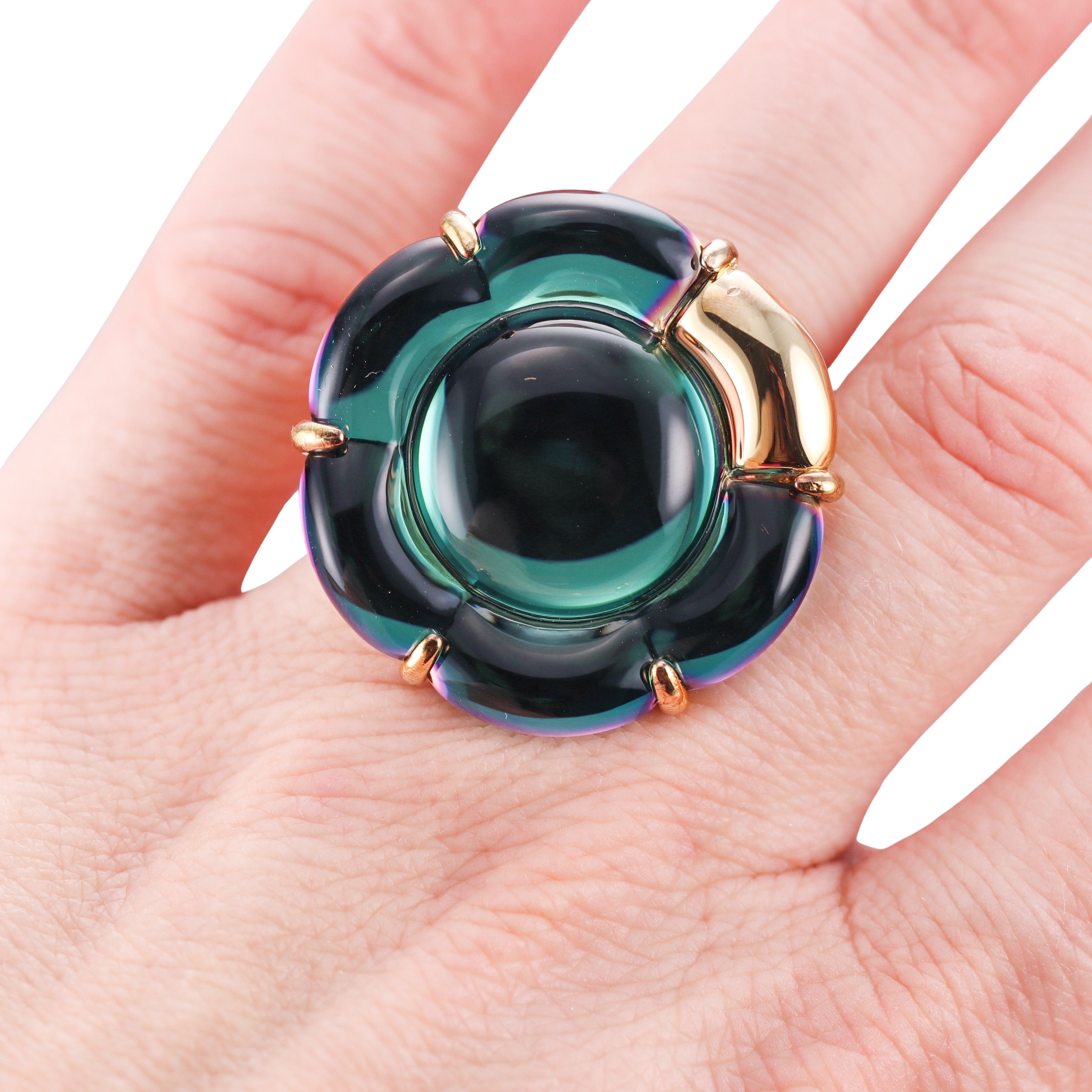Baccarat B Flower 18k Gold Vermeil Sterling Silver Green Ring 2807623