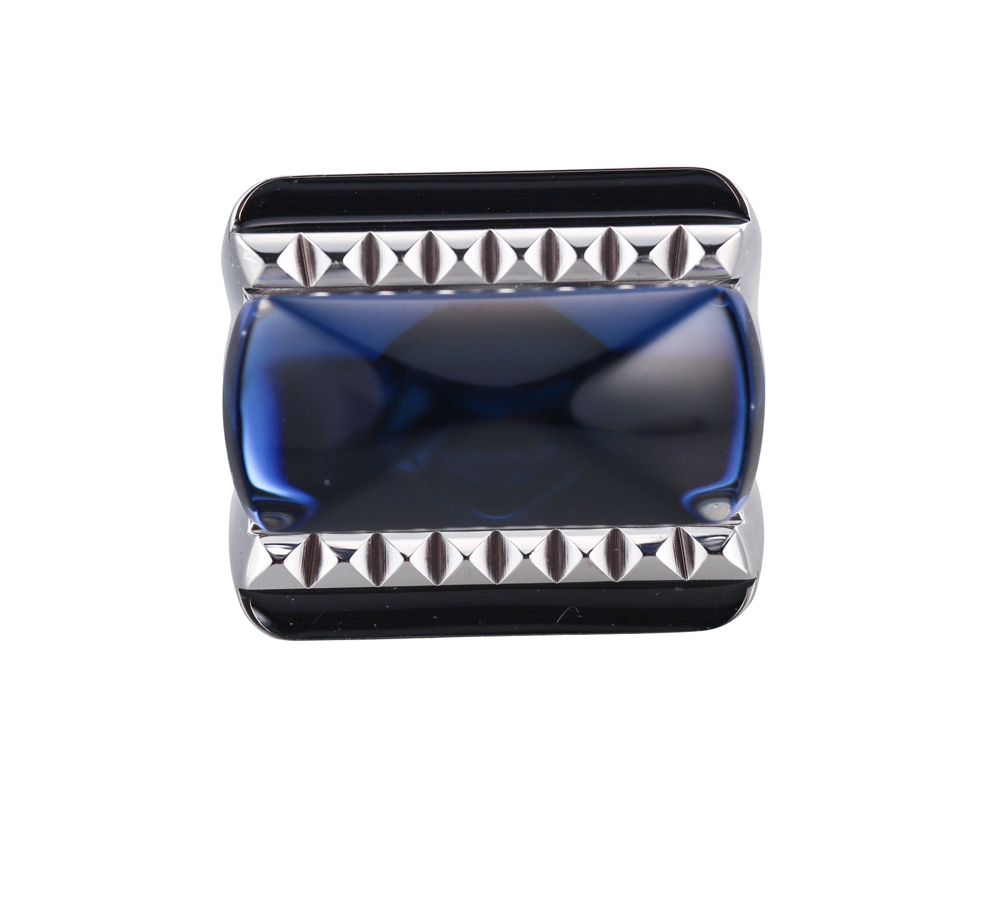 Baccarat Louxor Sterling Silver Blue Crystal Statement Ring 2808043