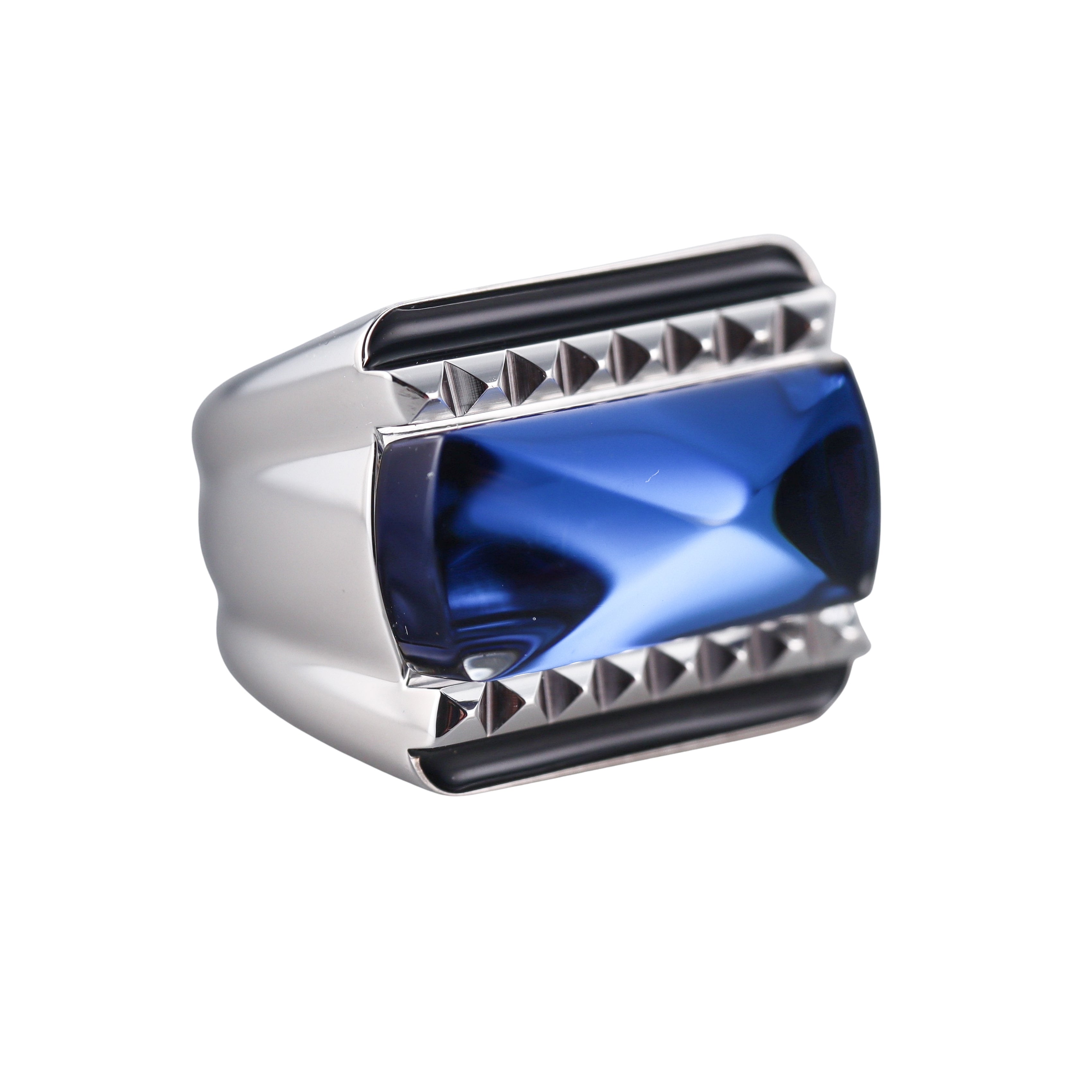 Baccarat Louxor Sterling Silver Blue Crystal Statement Ring 2808043