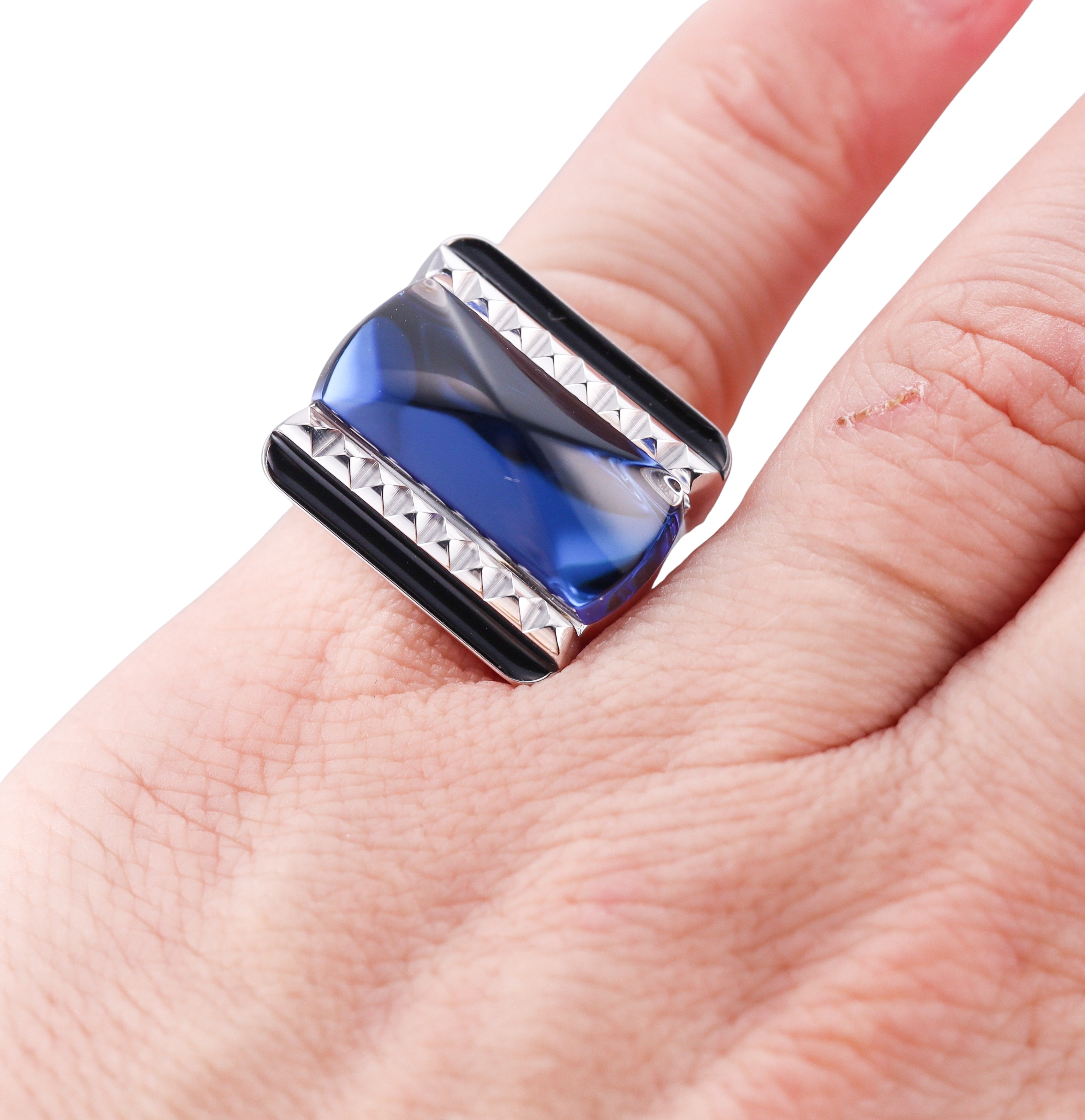 Baccarat Louxor Sterling Silver Blue Crystal Statement Ring 2808043