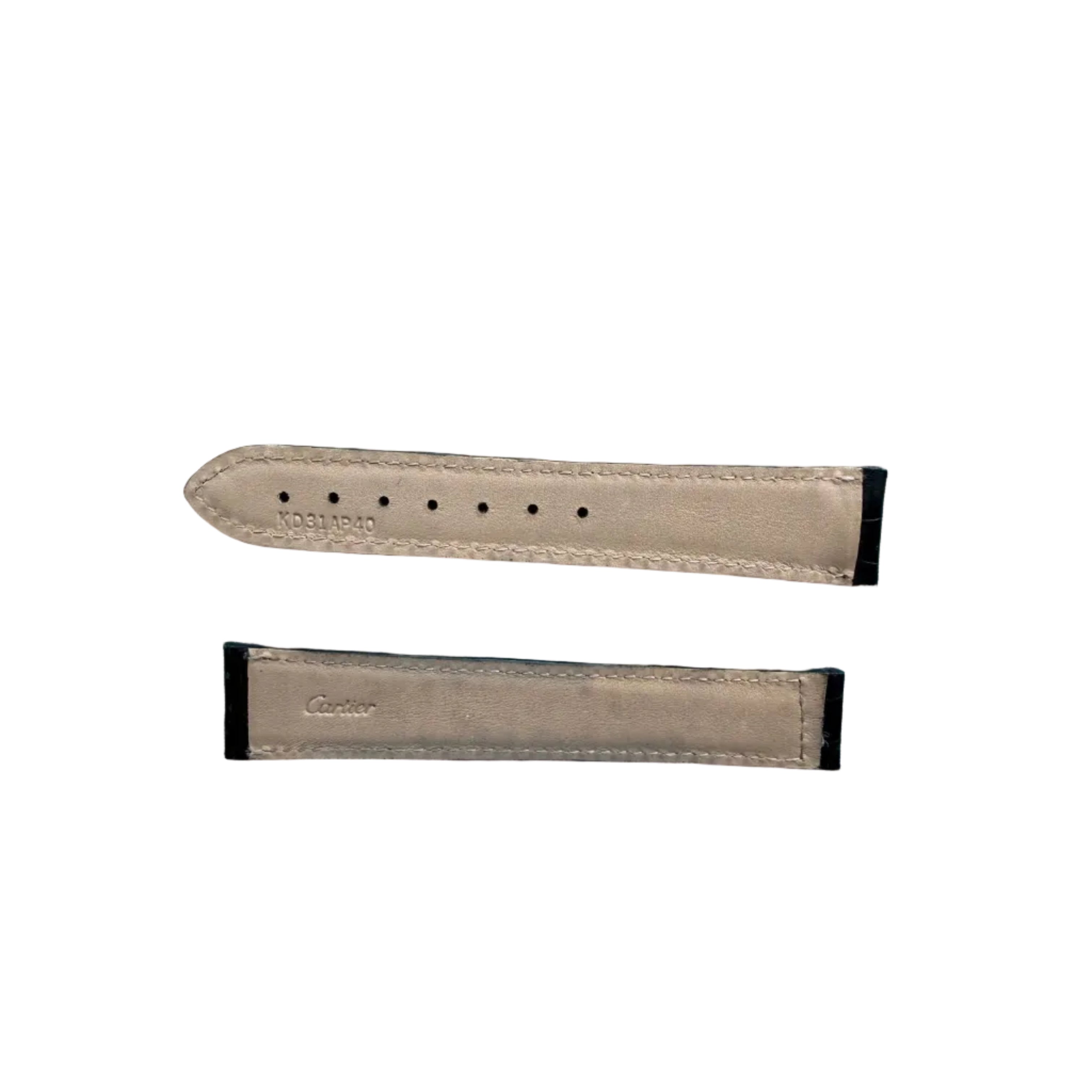 Authentic Cartier Black Alligator Padded & Stitched Watch Strap Band 18.65mm KD31AP40