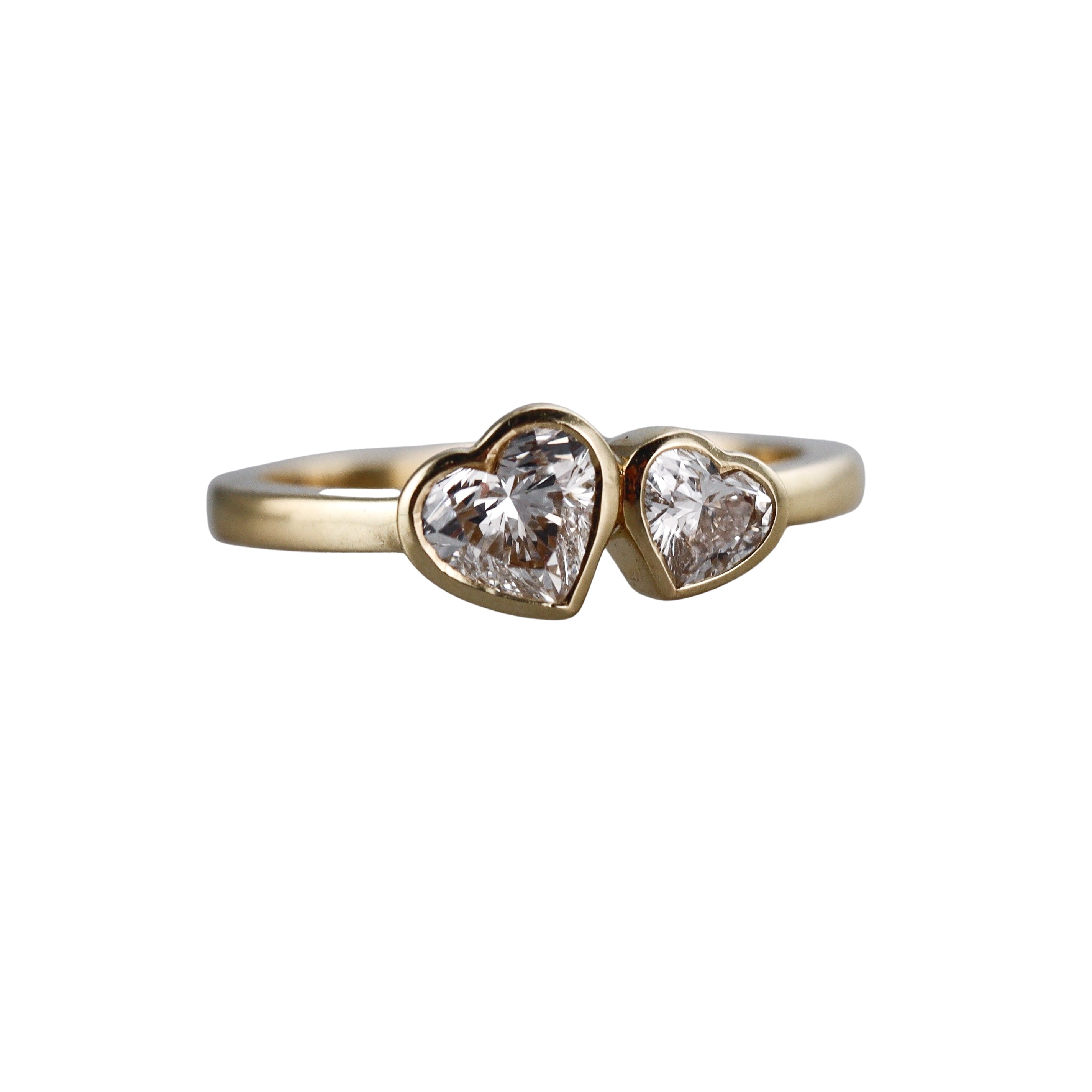Solid 14k Gold Lab Grown Diamond Toi et Moi Heart Ring