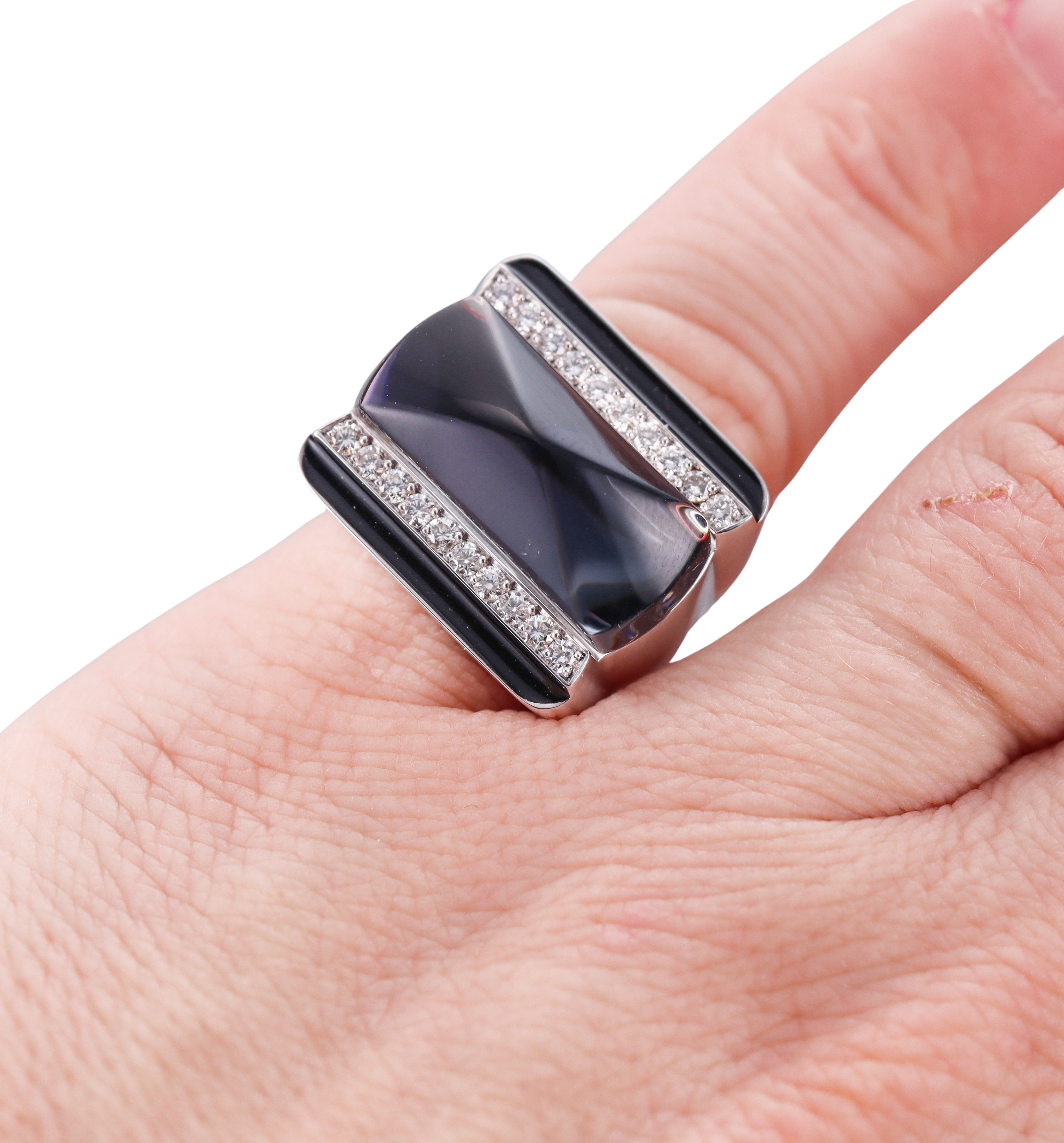 Baccarat Louxor Sterling Silver Gray Crystal Diamond Statement Ring 2808053